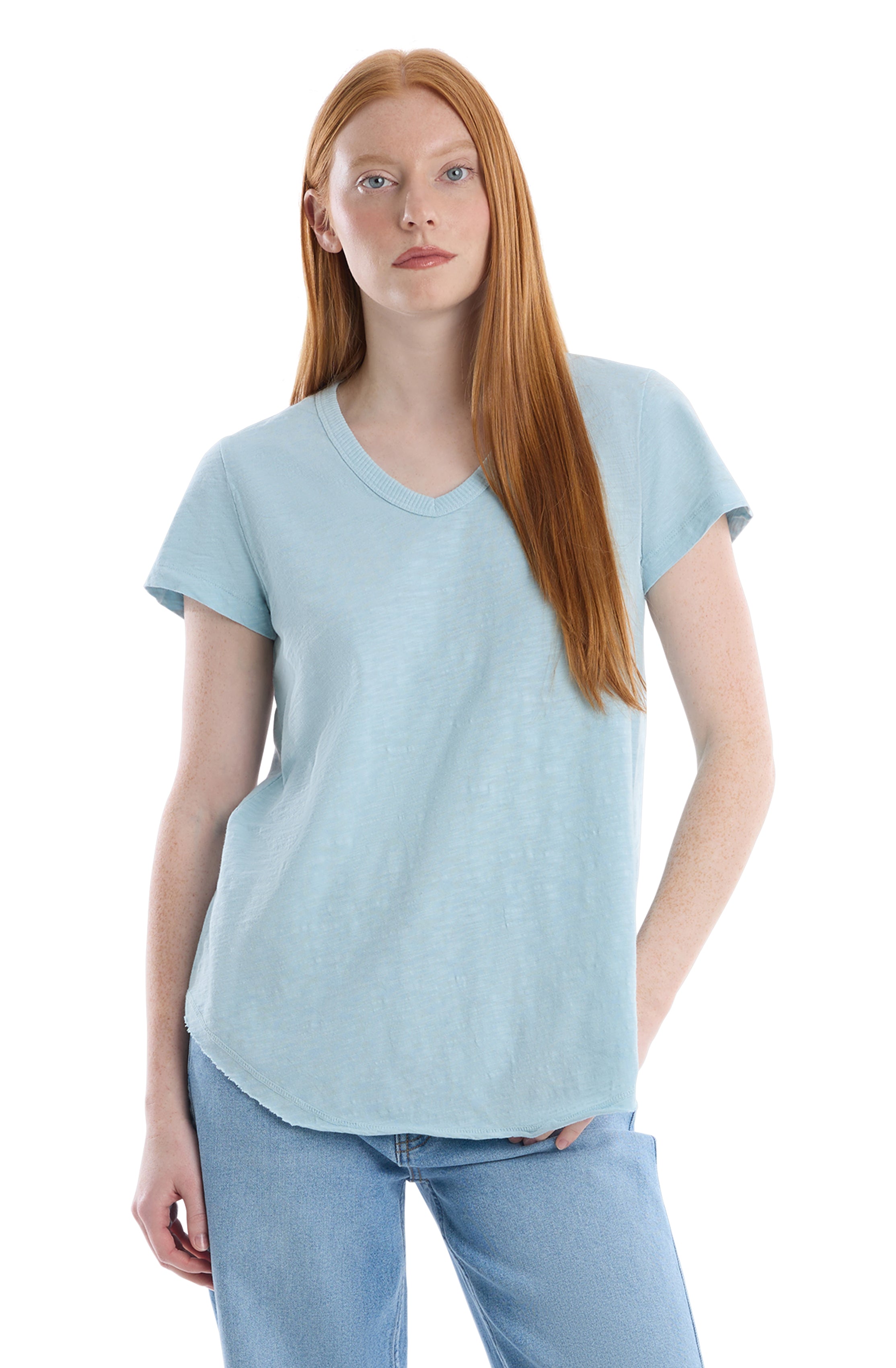Short Sleeve Shrunken V-Neck Shirttail