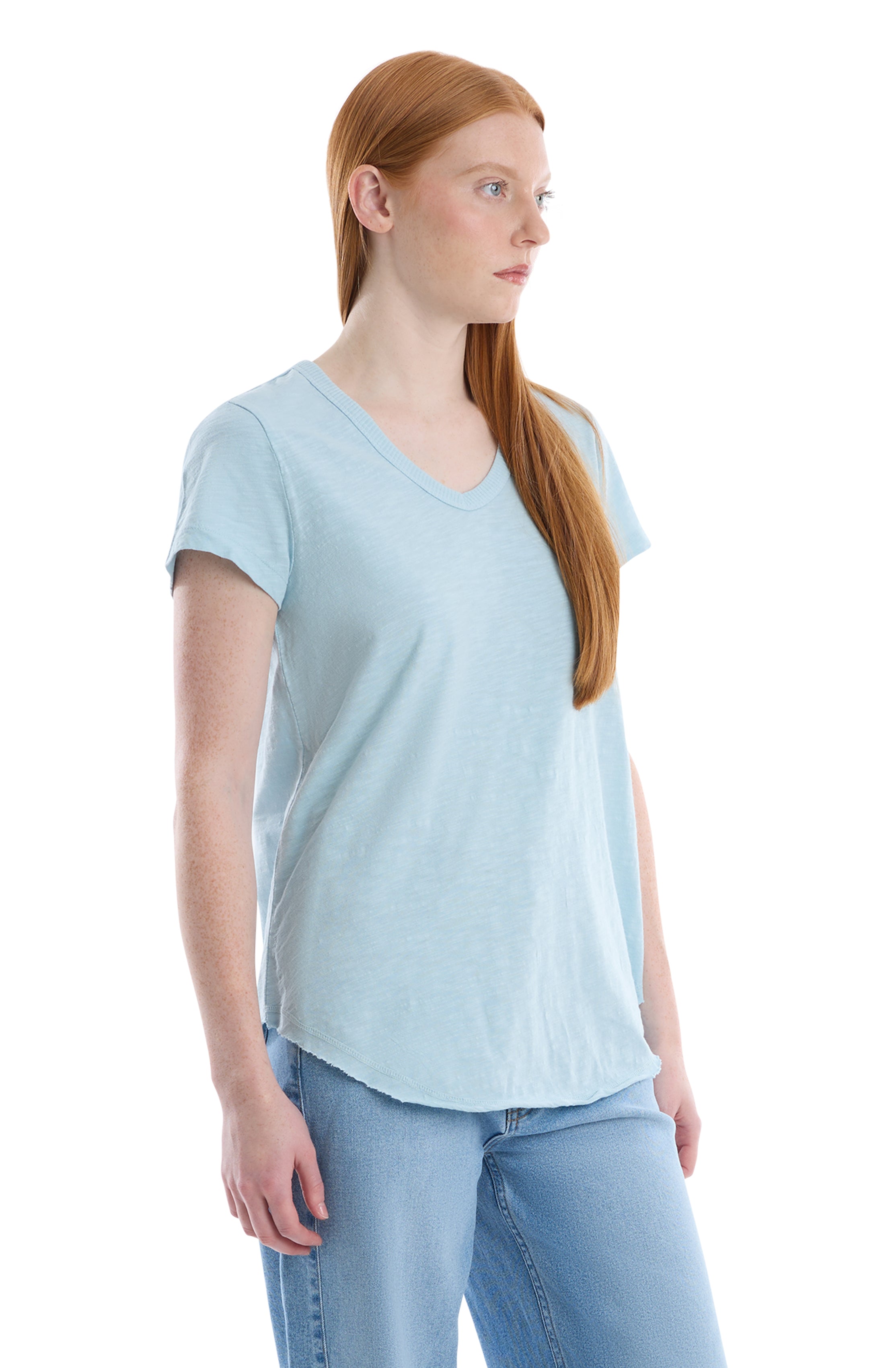 Short Sleeve Shrunken V-Neck Shirttail