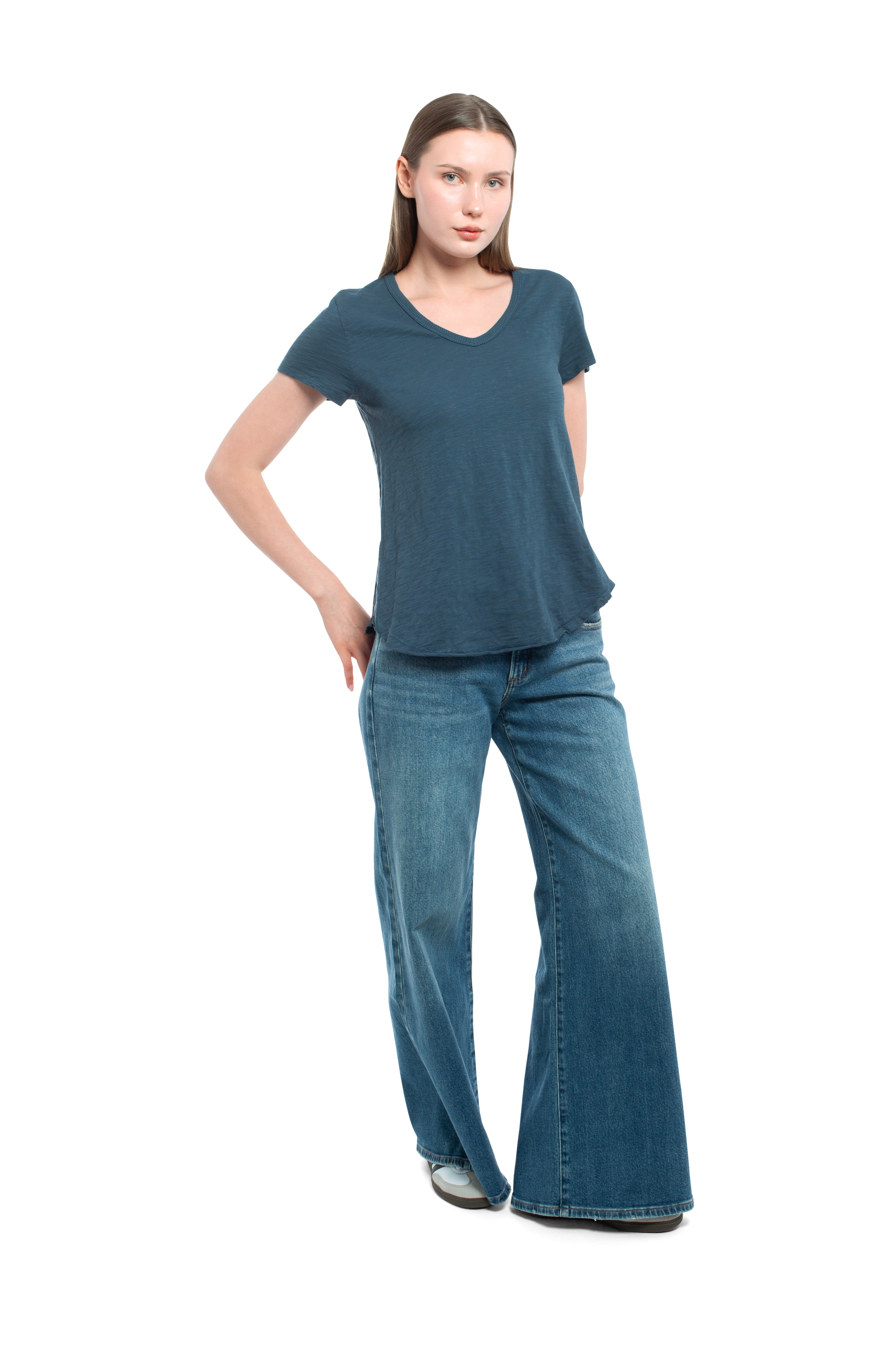 Short Sleeve Shrunken V-Neck Shirttail