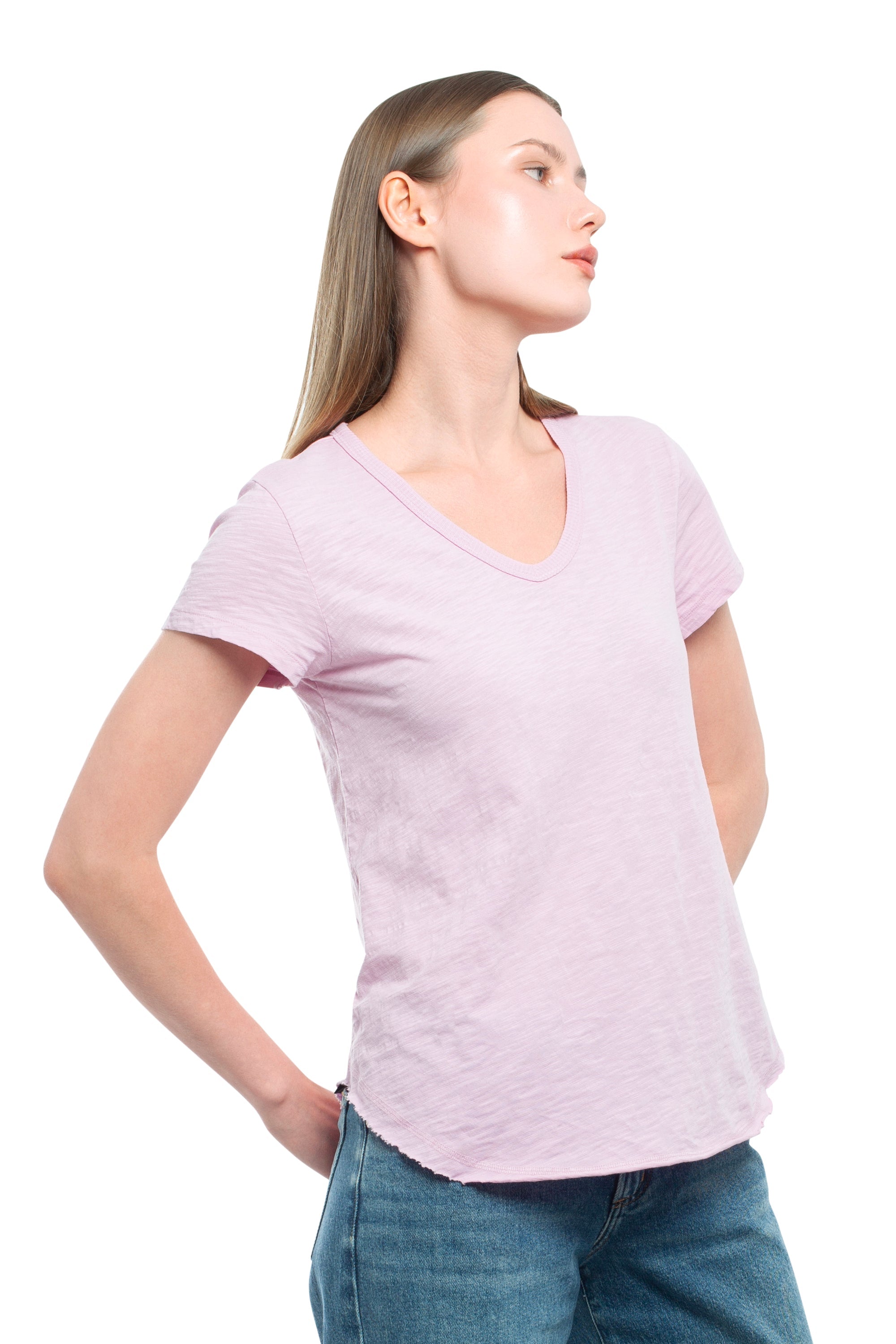 Short Sleeve Shrunken V-Neck Shirttail