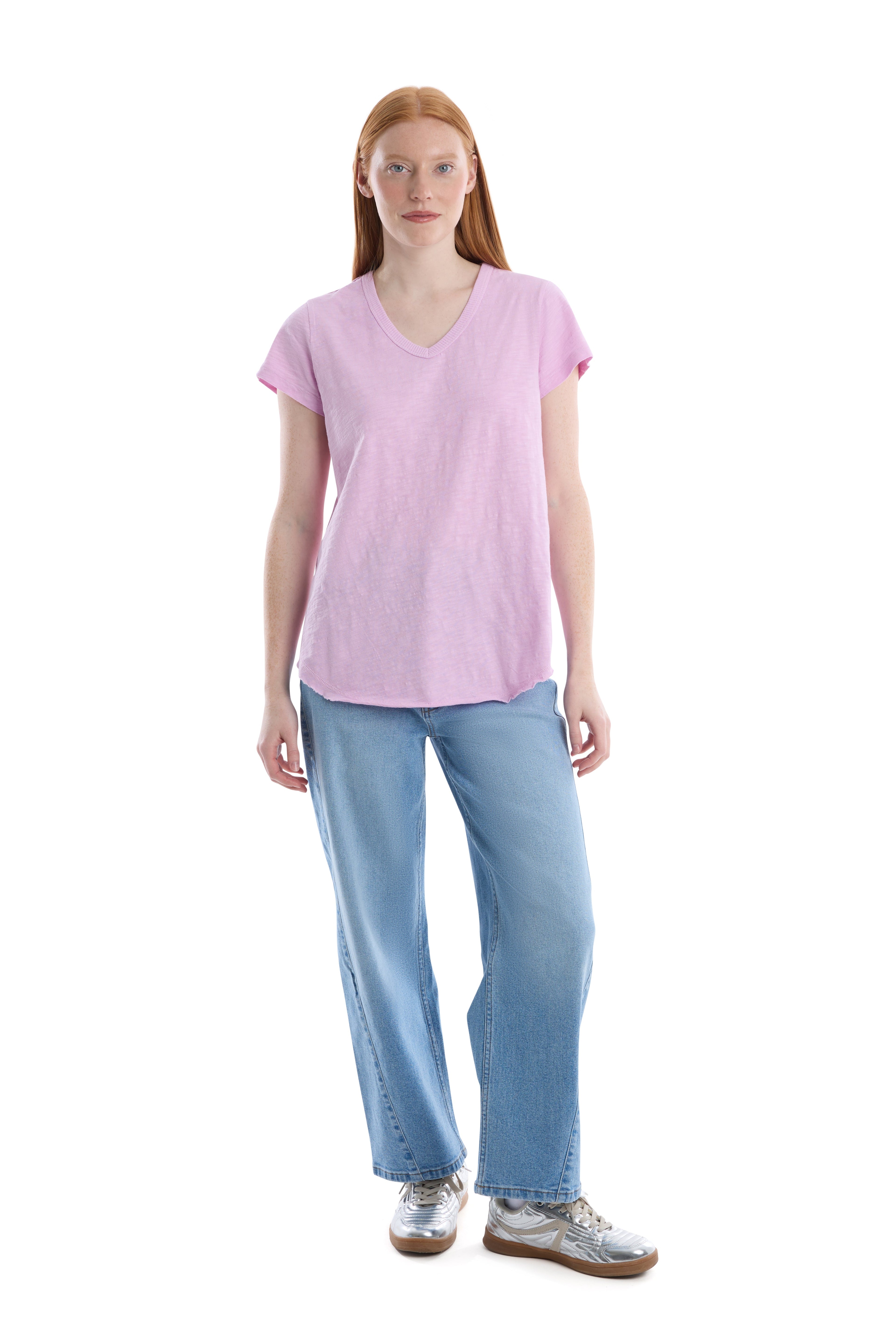 Short Sleeve Shrunken V-Neck Shirttail