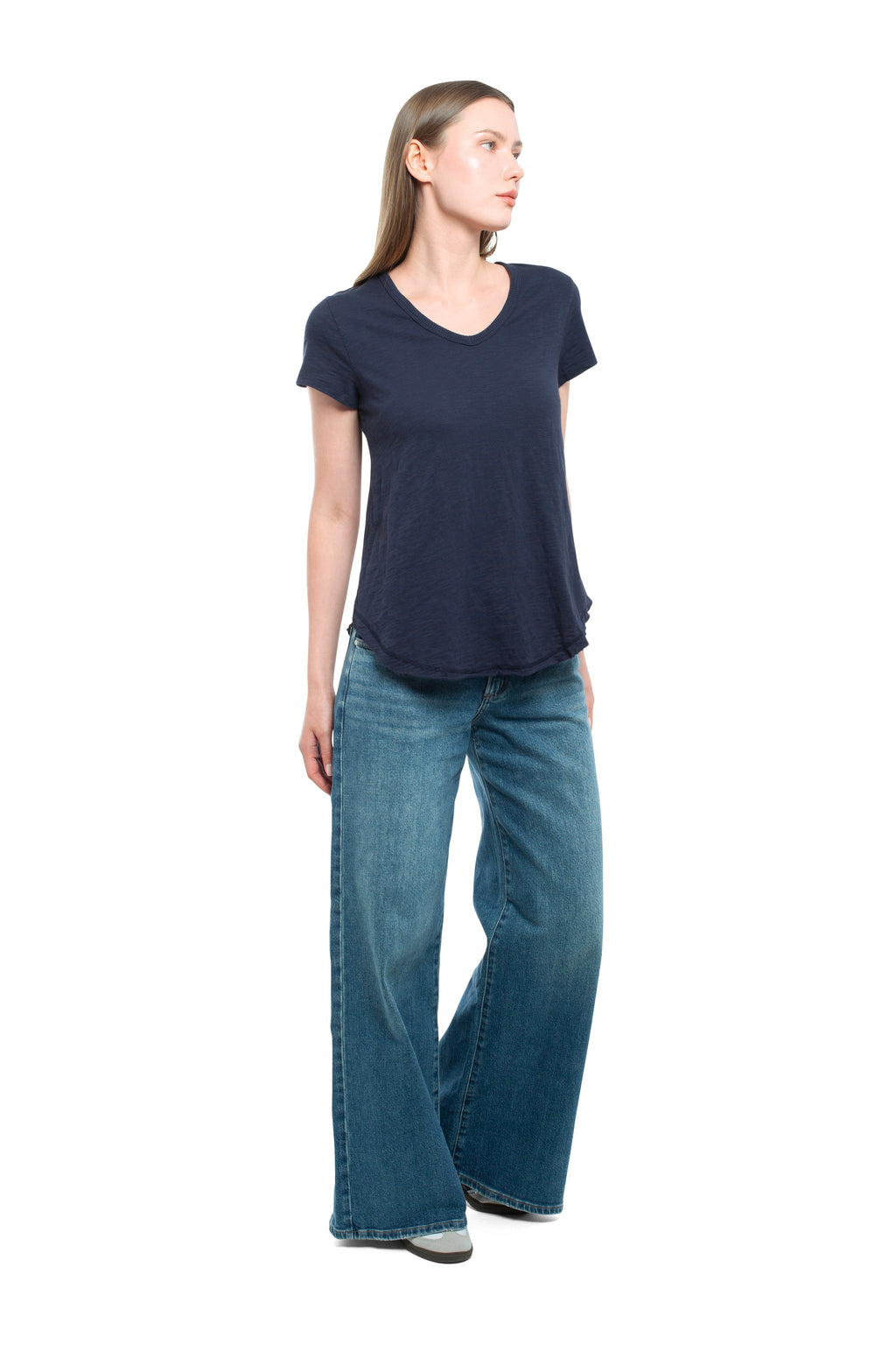 Short Sleeve Shrunken V-Neck Shirttail
