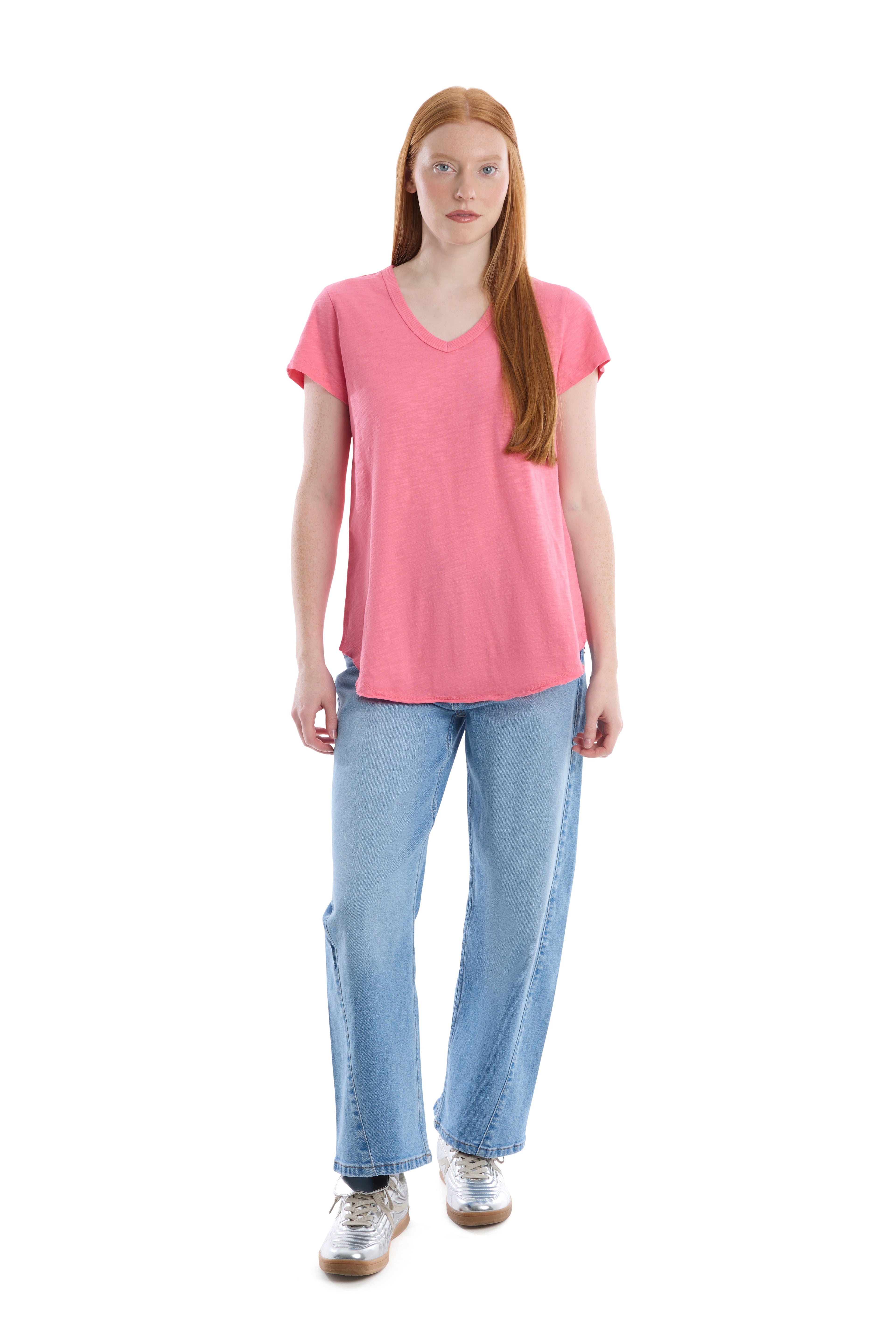 Short Sleeve Shrunken V-Neck Shirttail