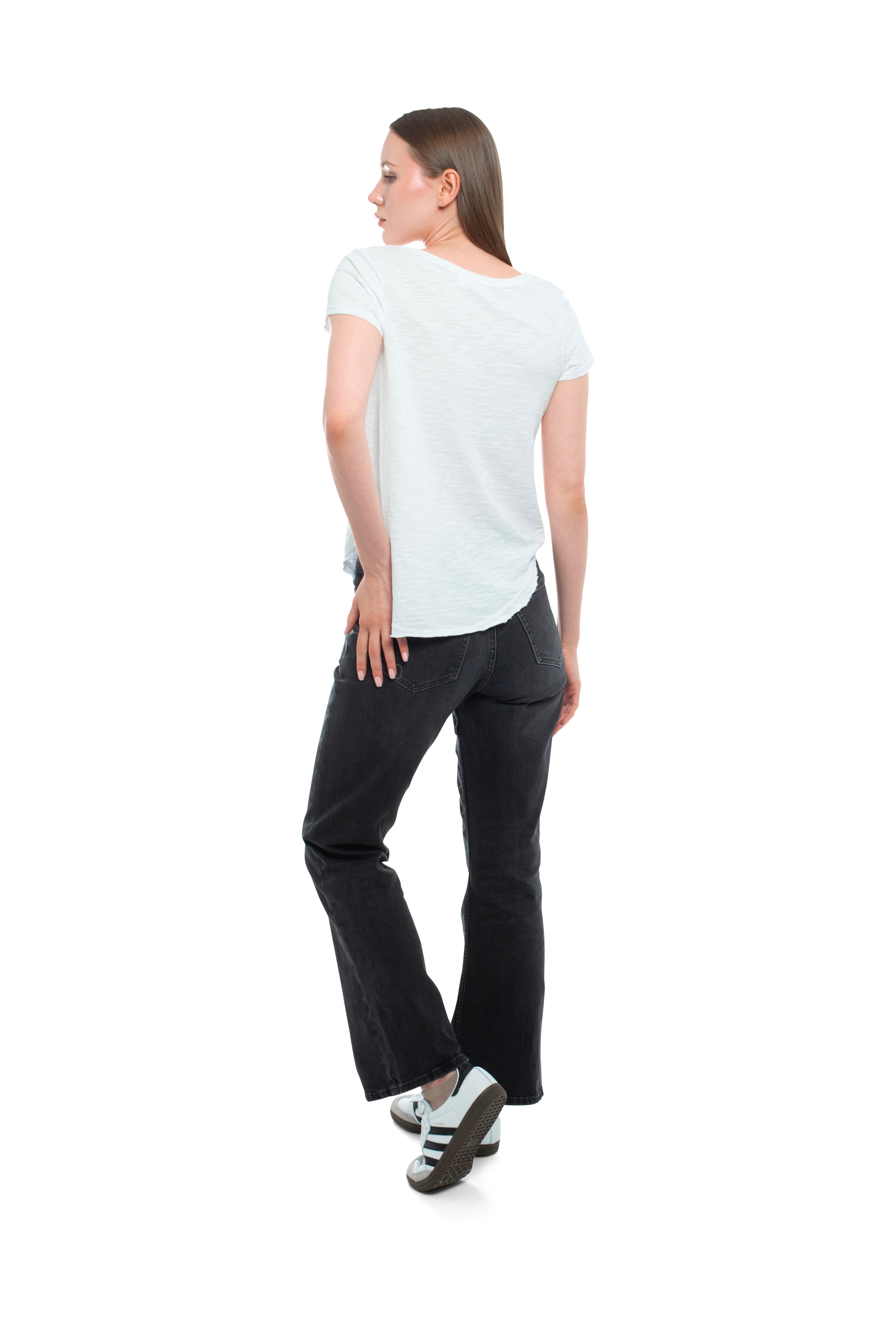 Short Sleeve Shrunken V-Neck Shirttail