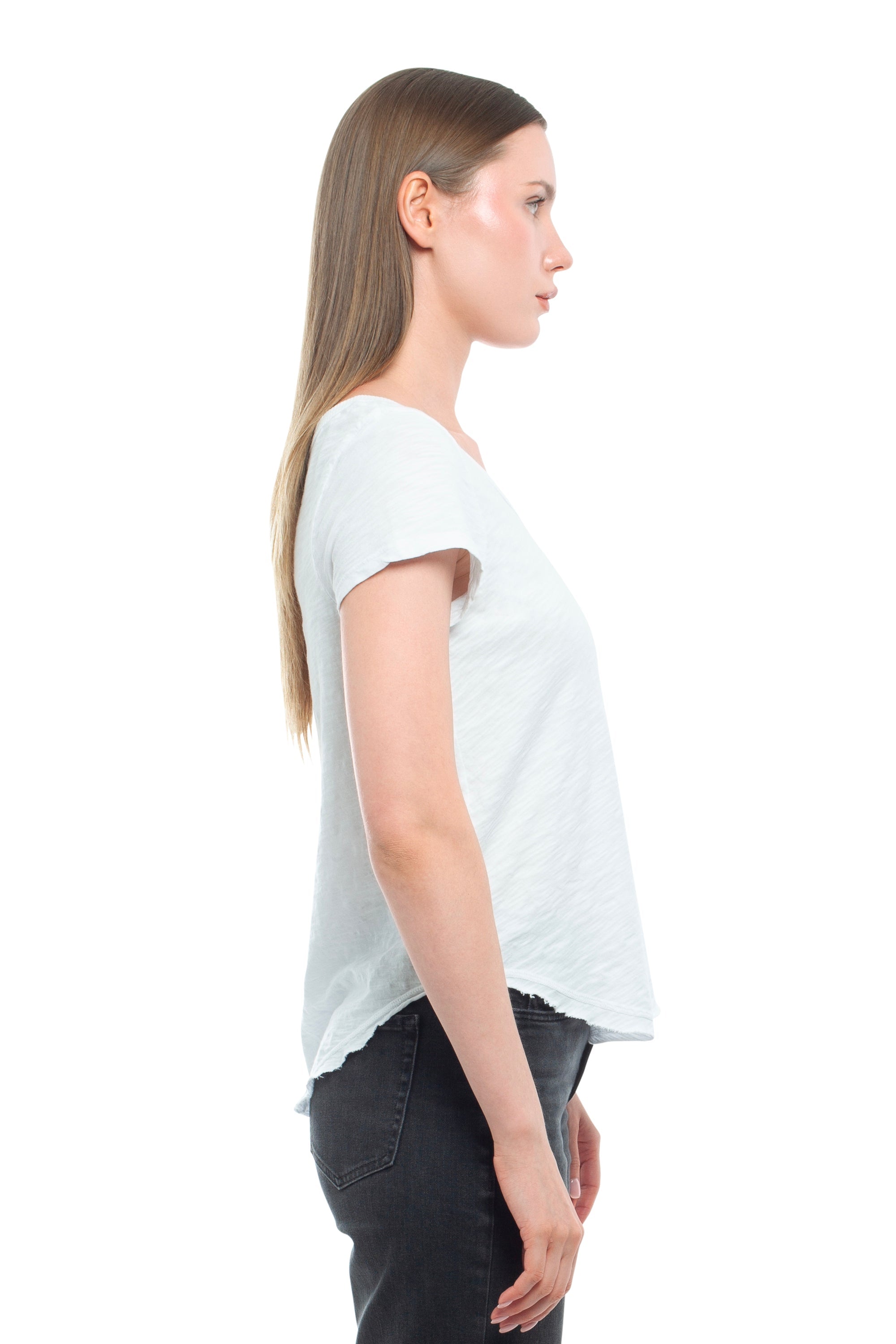 Short Sleeve Shrunken V-Neck Shirttail