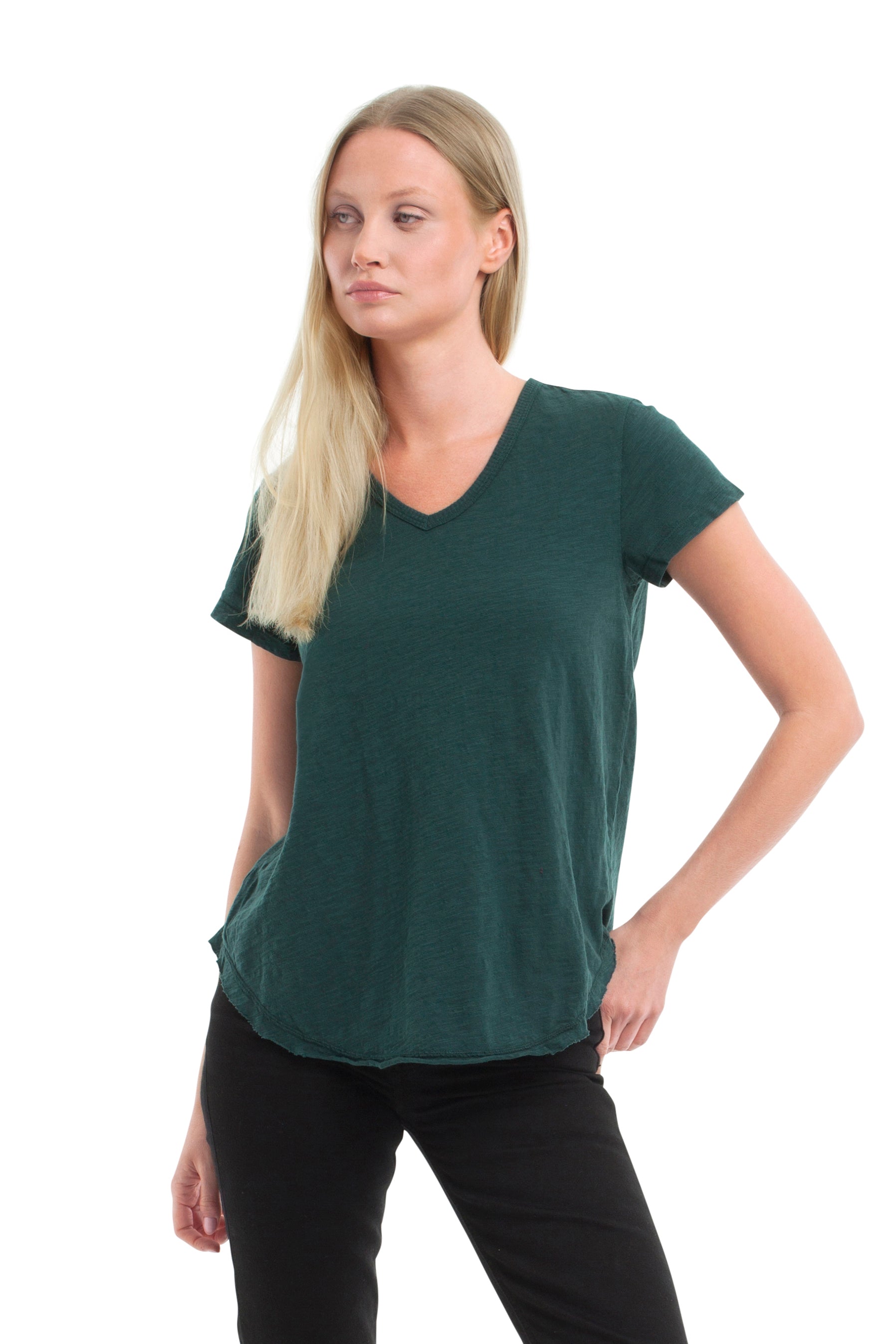 Short Sleeve Shrunken V-Neck Shirttail