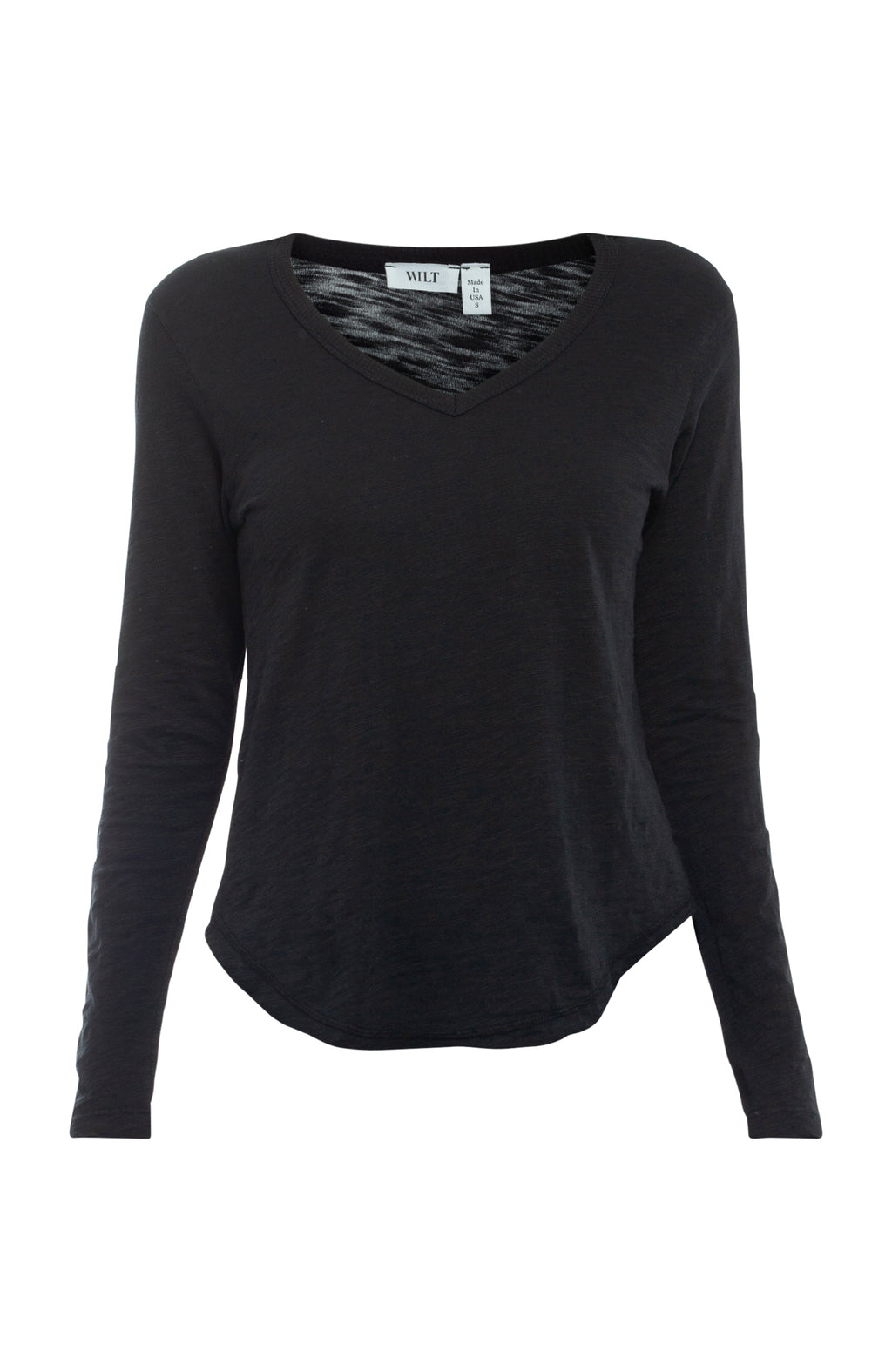 Long Sleeve V-Neck w/ Raw Hem Shirttail