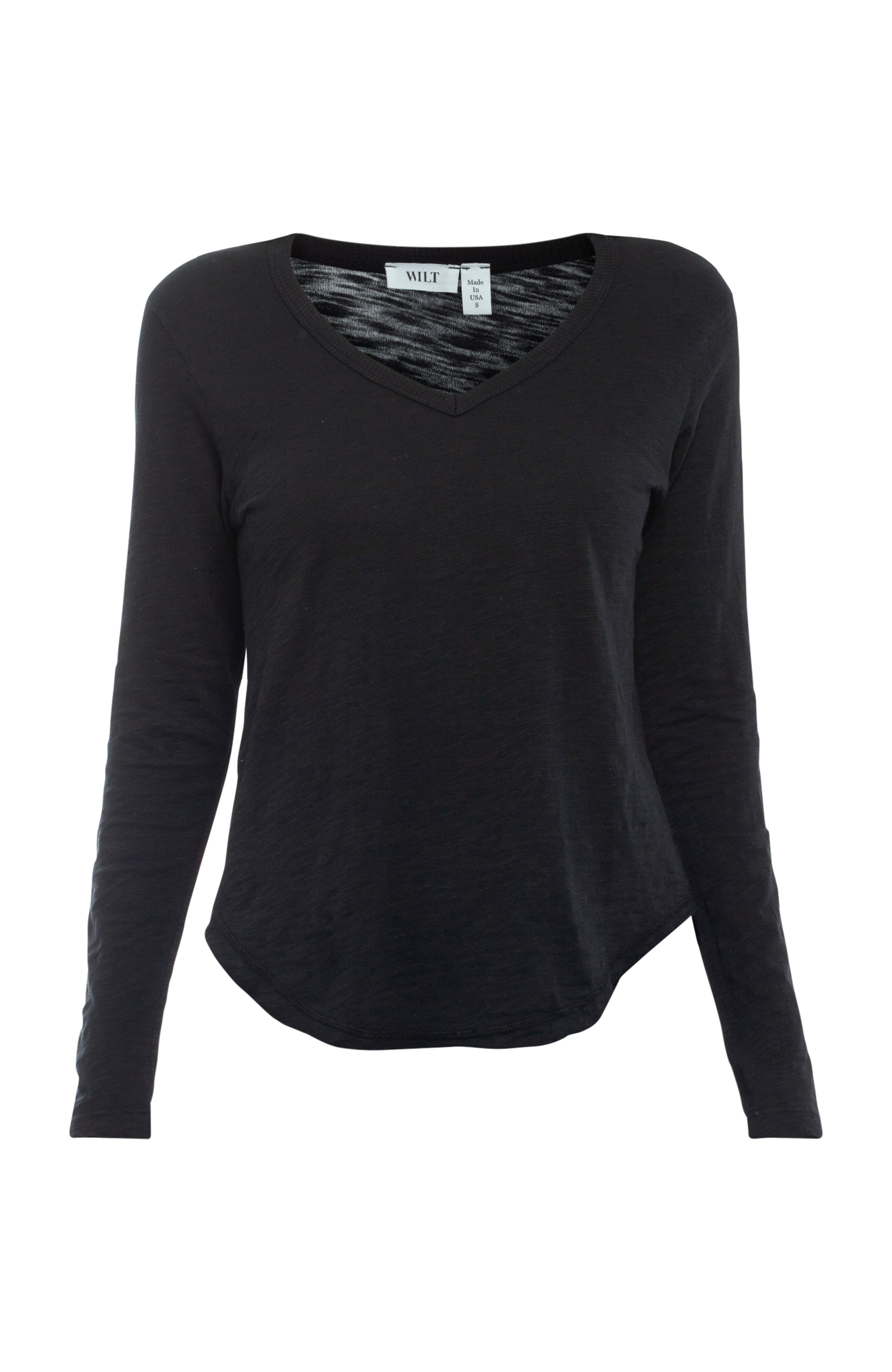 Long Sleeve V-Neck w/ Raw Hem Shirttail