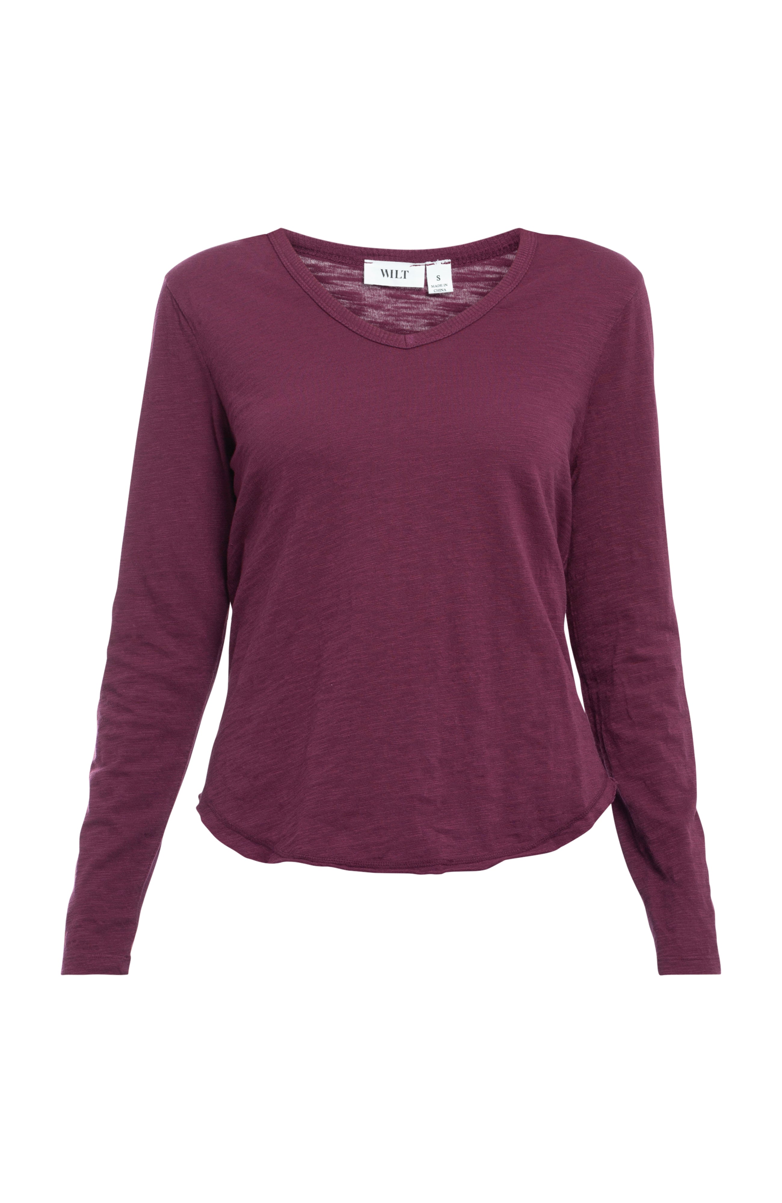 Long Sleeve V-Neck w/ Raw Hem Shirttail