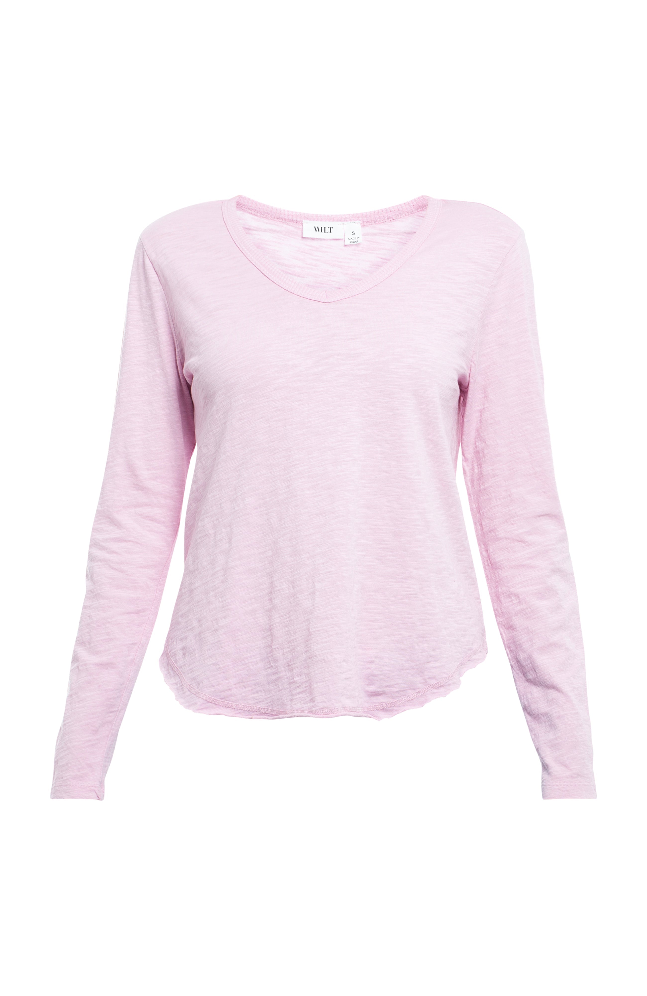 Long Sleeve V-Neck w/ Raw Hem Shirttail