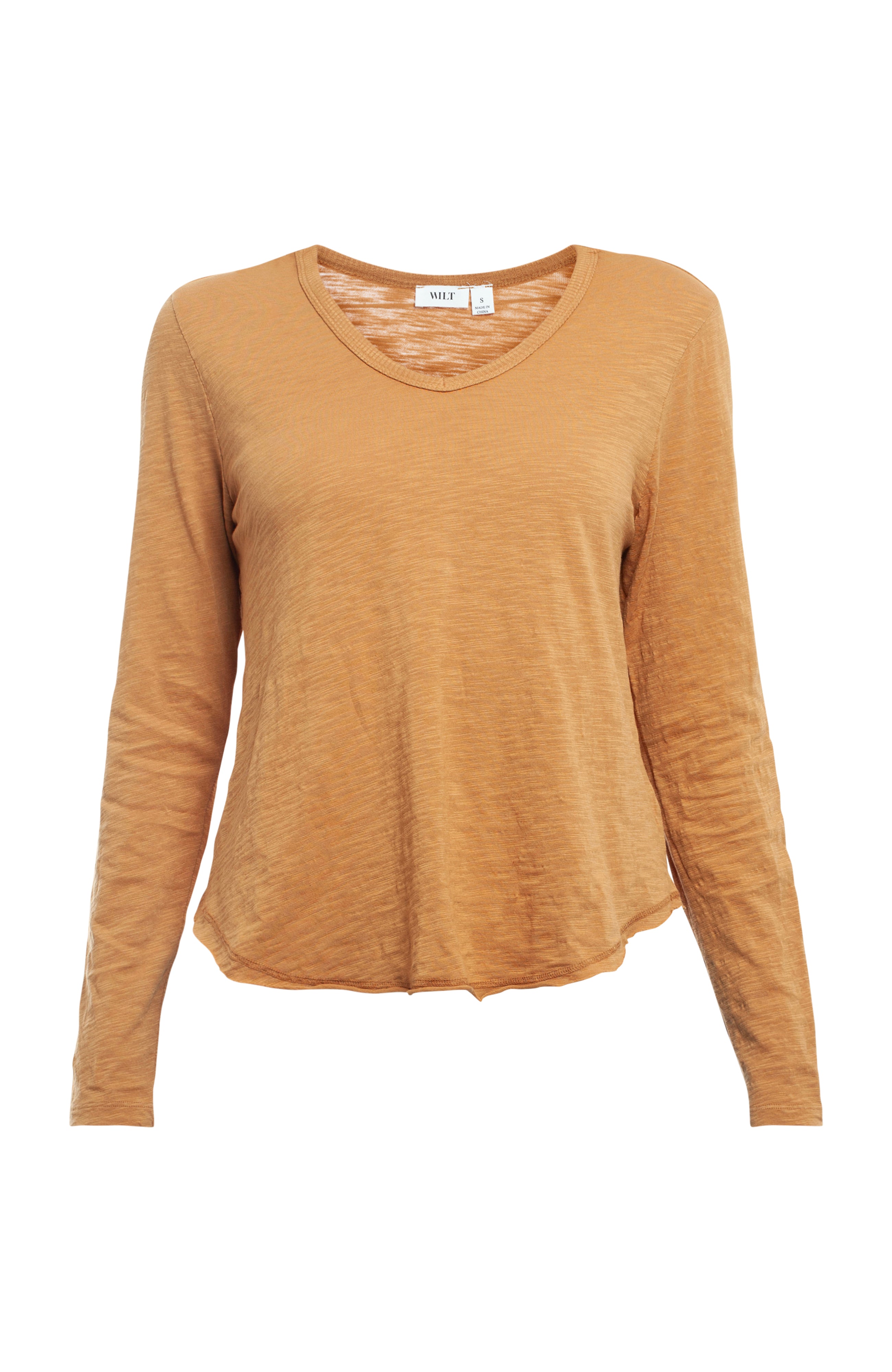 Long Sleeve V-Neck w/ Raw Hem Shirttail
