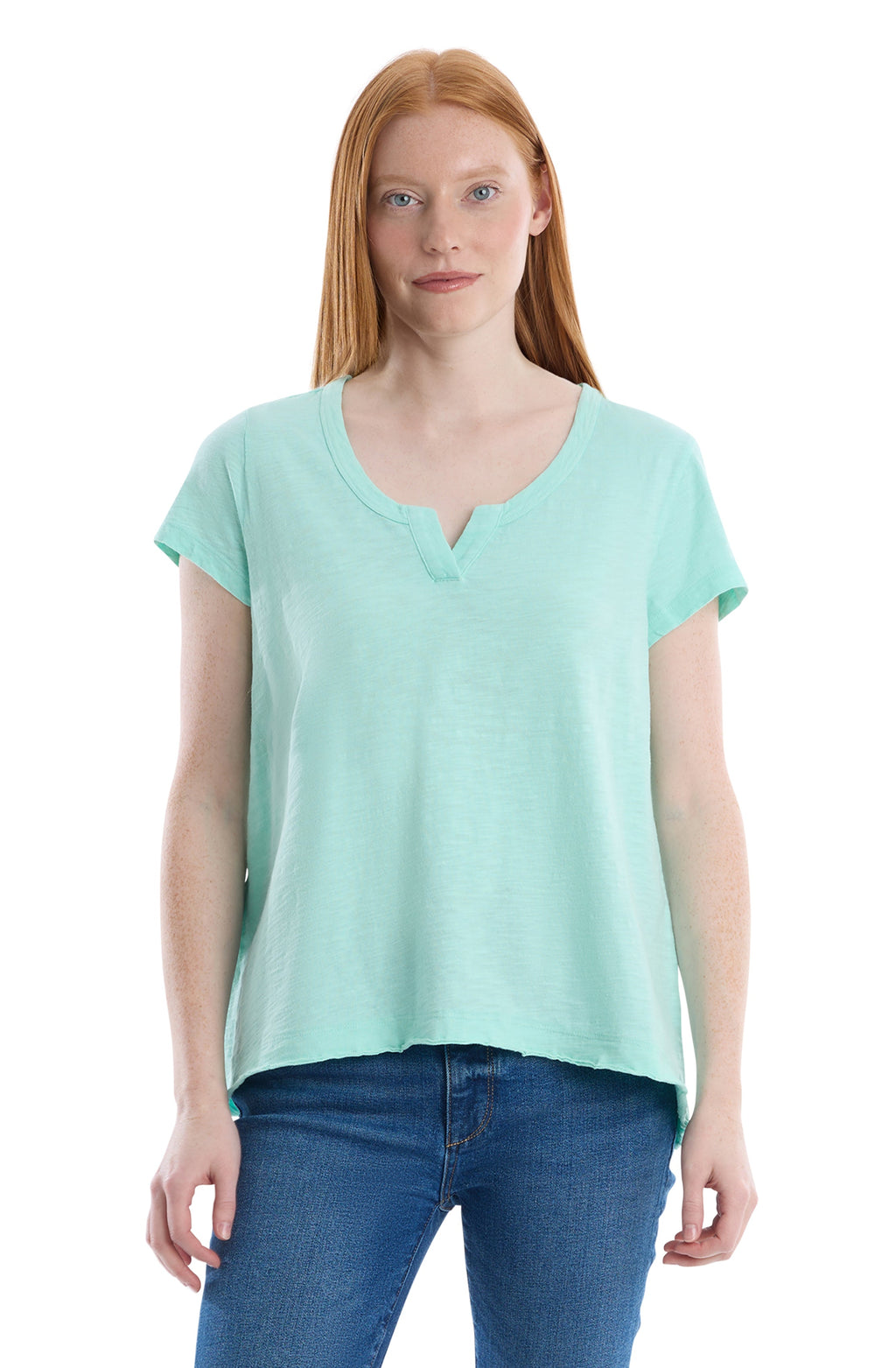 Short sleeve placket hi-lo tee