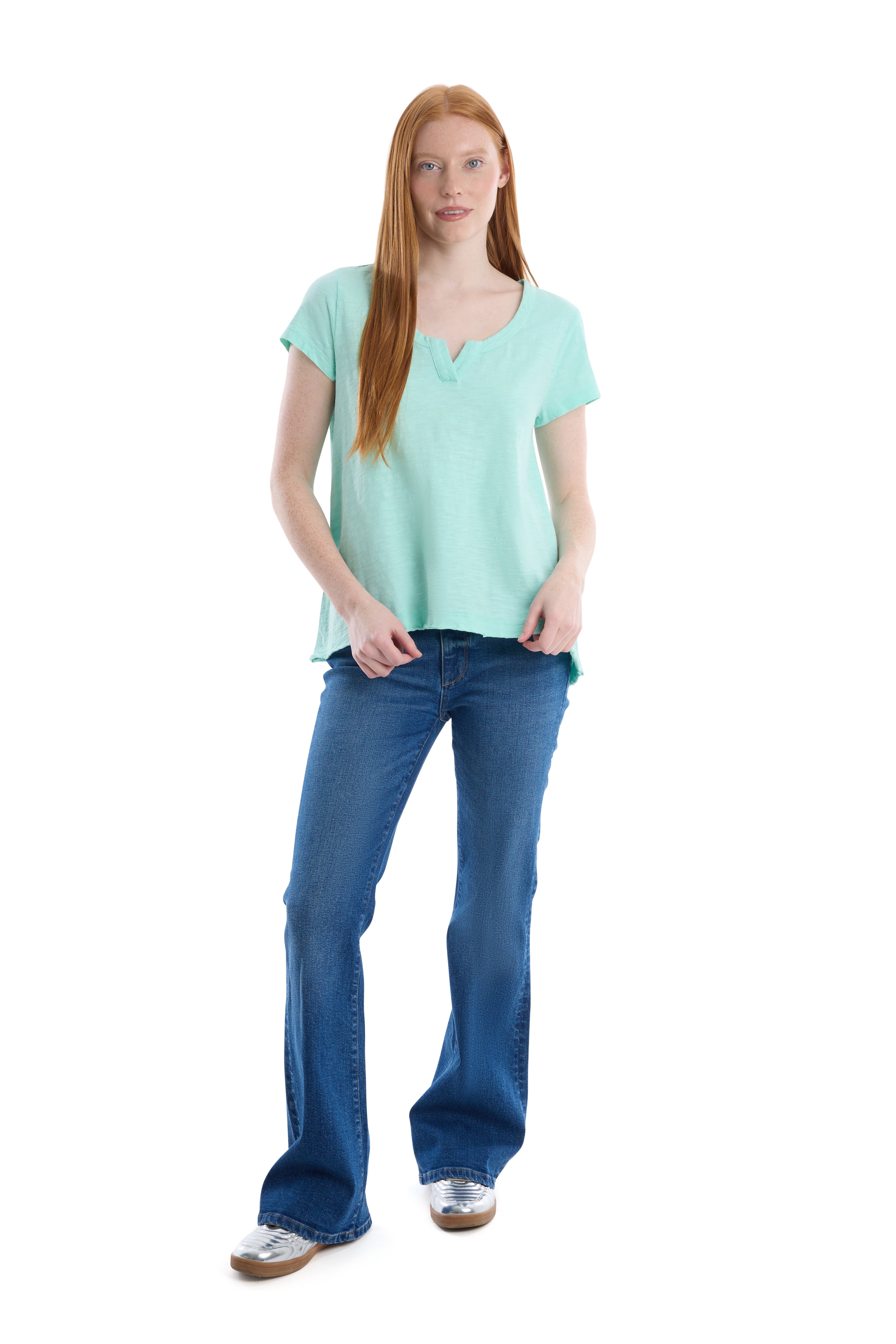 Short sleeve placket hi-lo tee