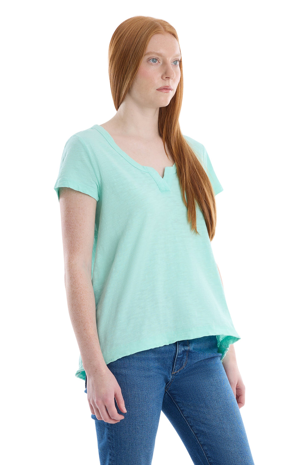 Short sleeve placket hi-lo tee