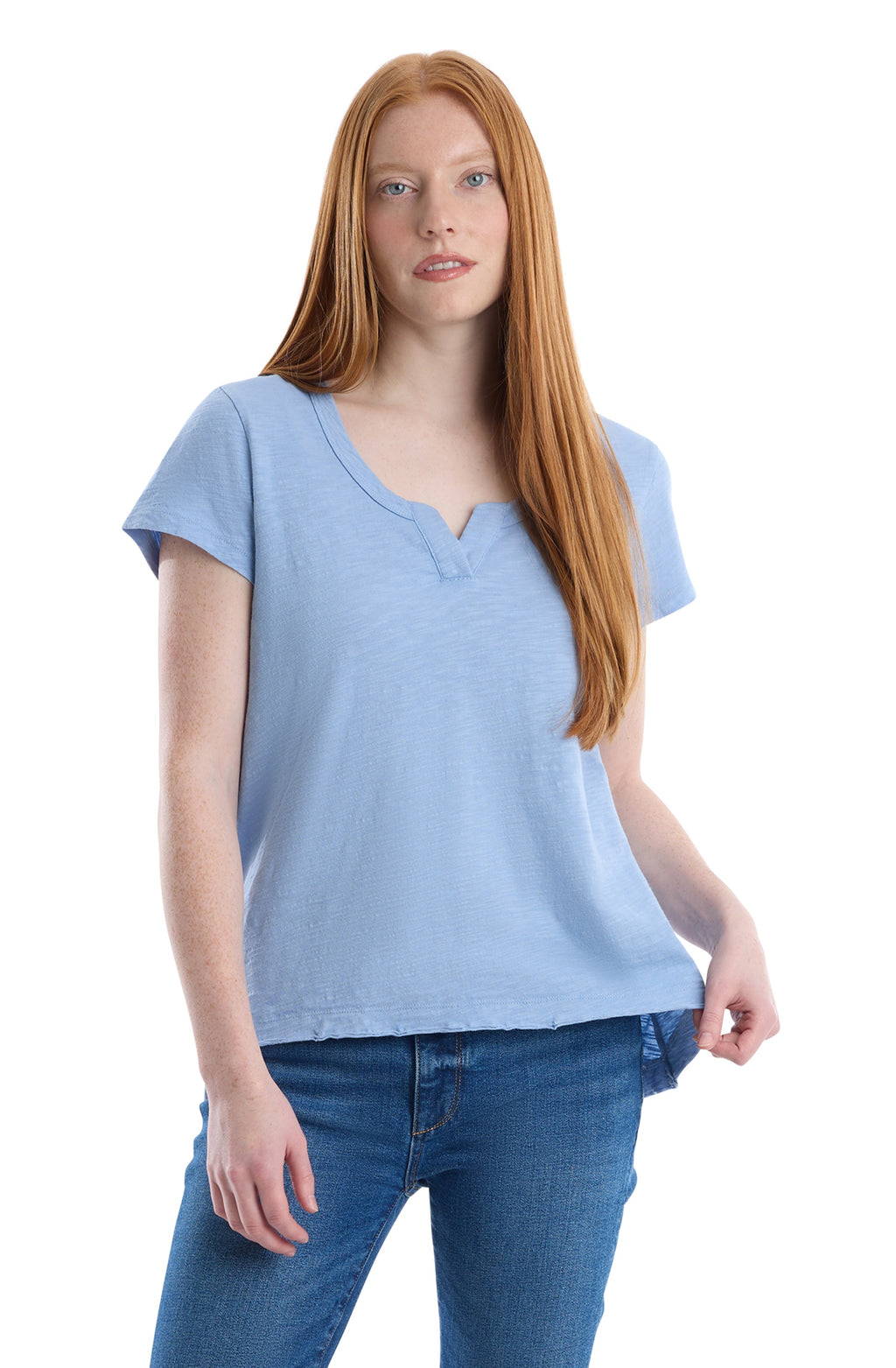 Short sleeve placket hi-lo tee