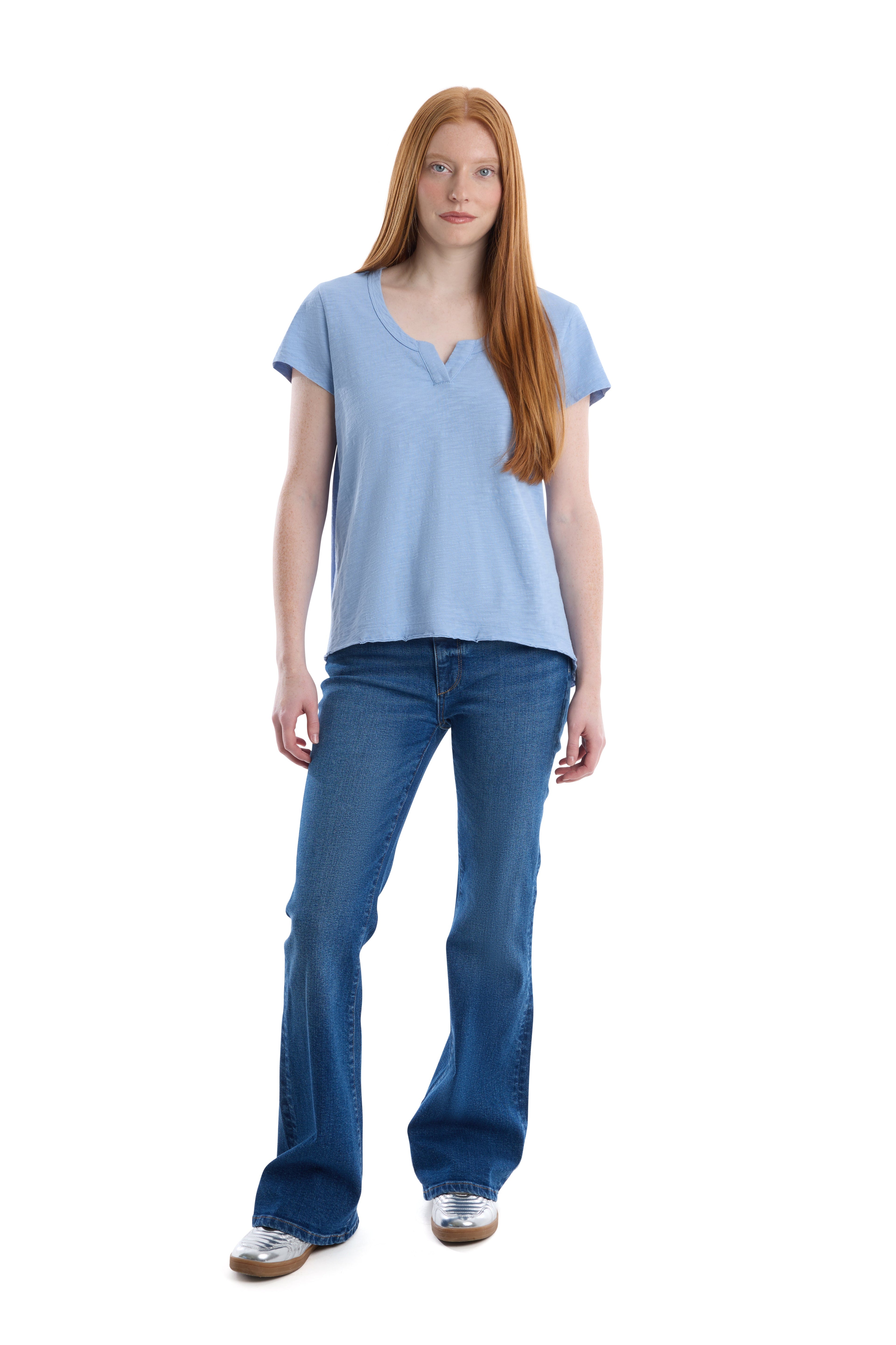 Short sleeve placket hi-lo tee
