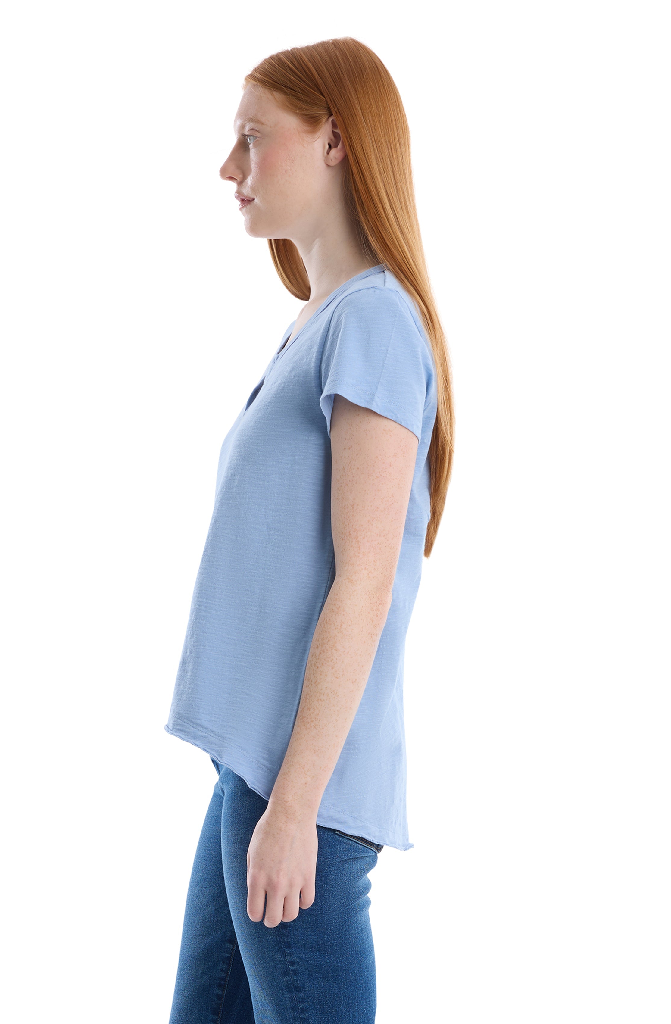Short sleeve placket hi-lo tee