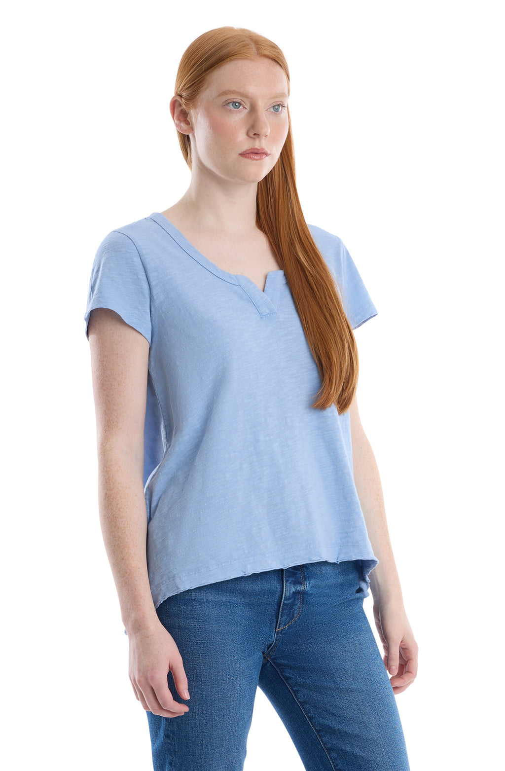 Short sleeve placket hi-lo tee