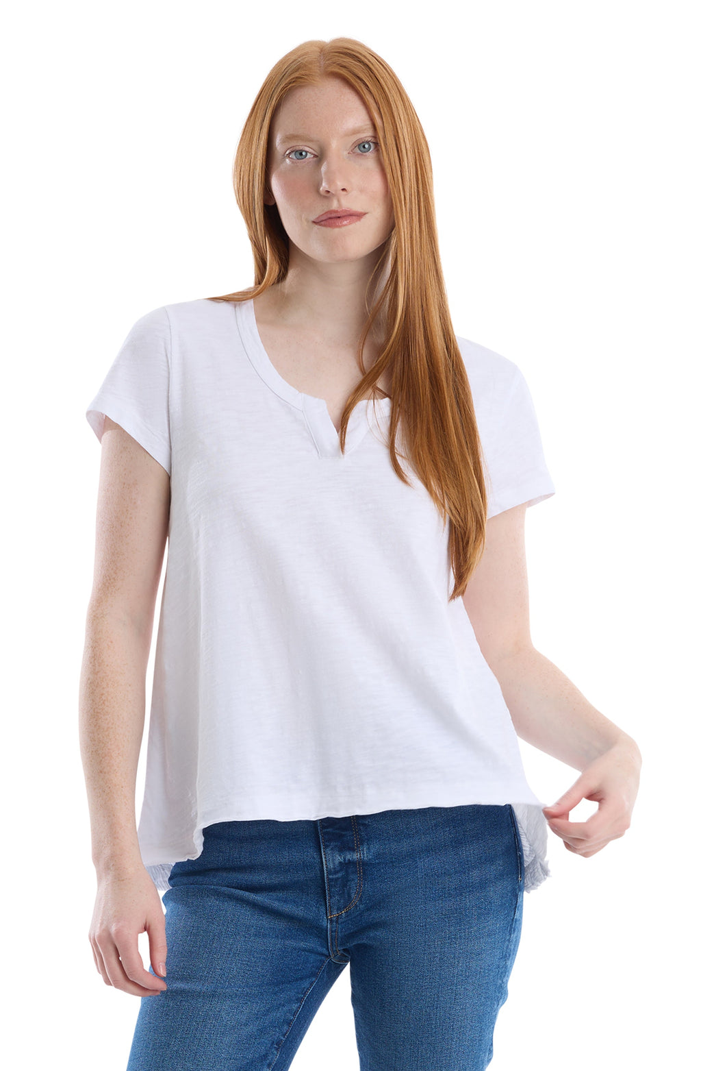 Short sleeve placket hi-lo tee