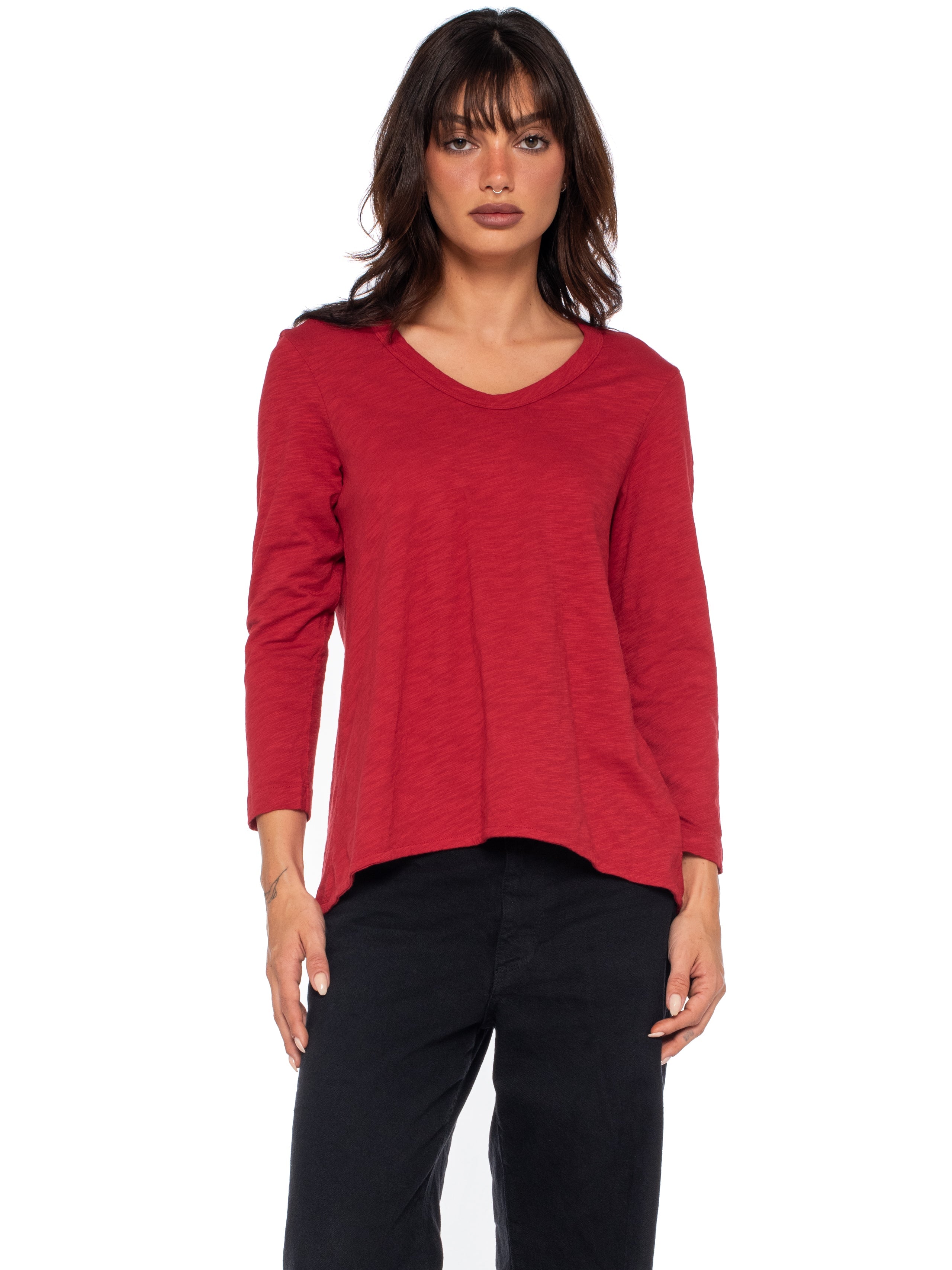 Scoopy Neck 3/4 Sleeve Boyfriend Tee