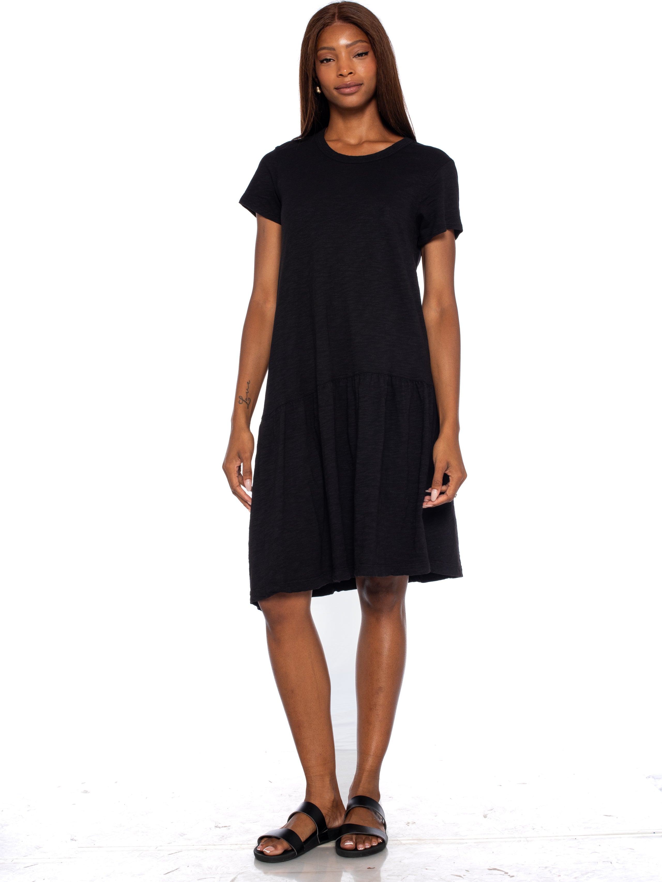 Short Sleeve Slant Hem Shirt Dress