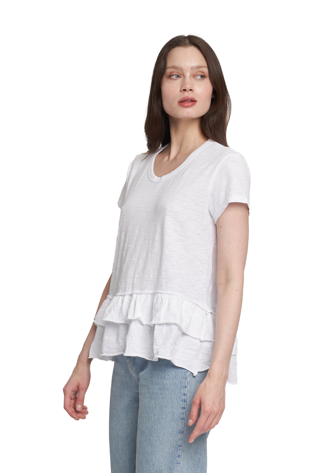 Short Sleeve Double Tier Mock Hem Crew