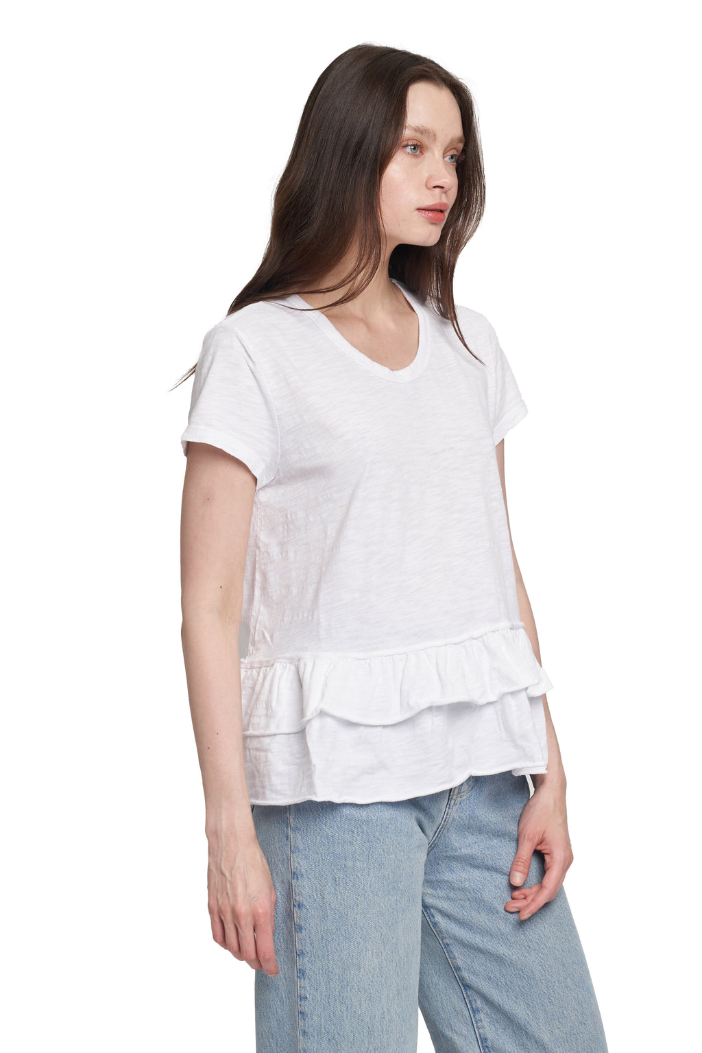 Short Sleeve Double Tier Mock Hem Crew