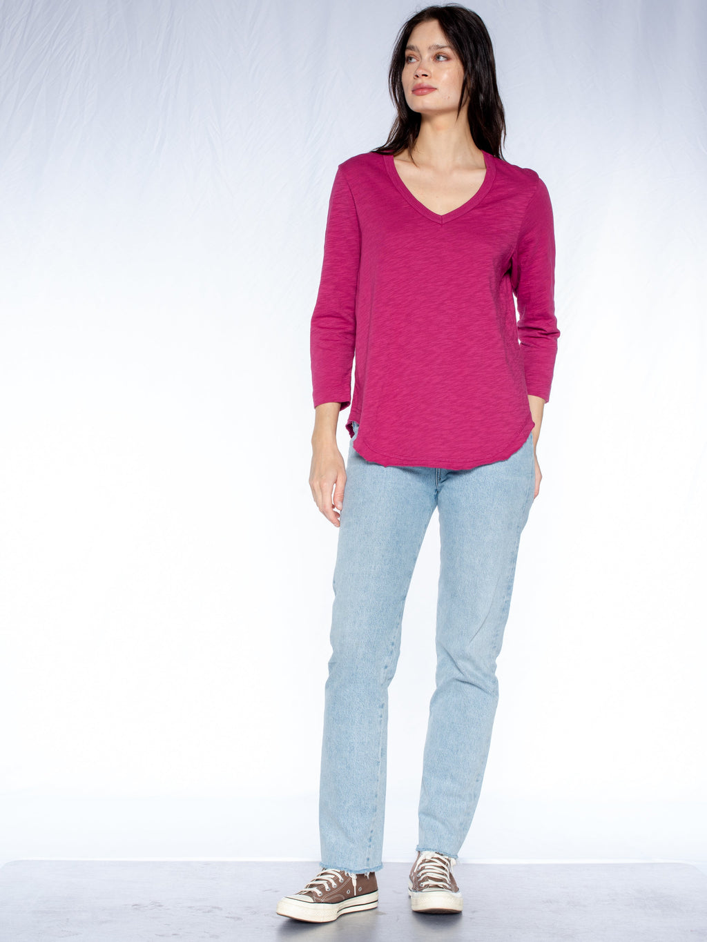3/4 Sleeve V-Neck Shirttail