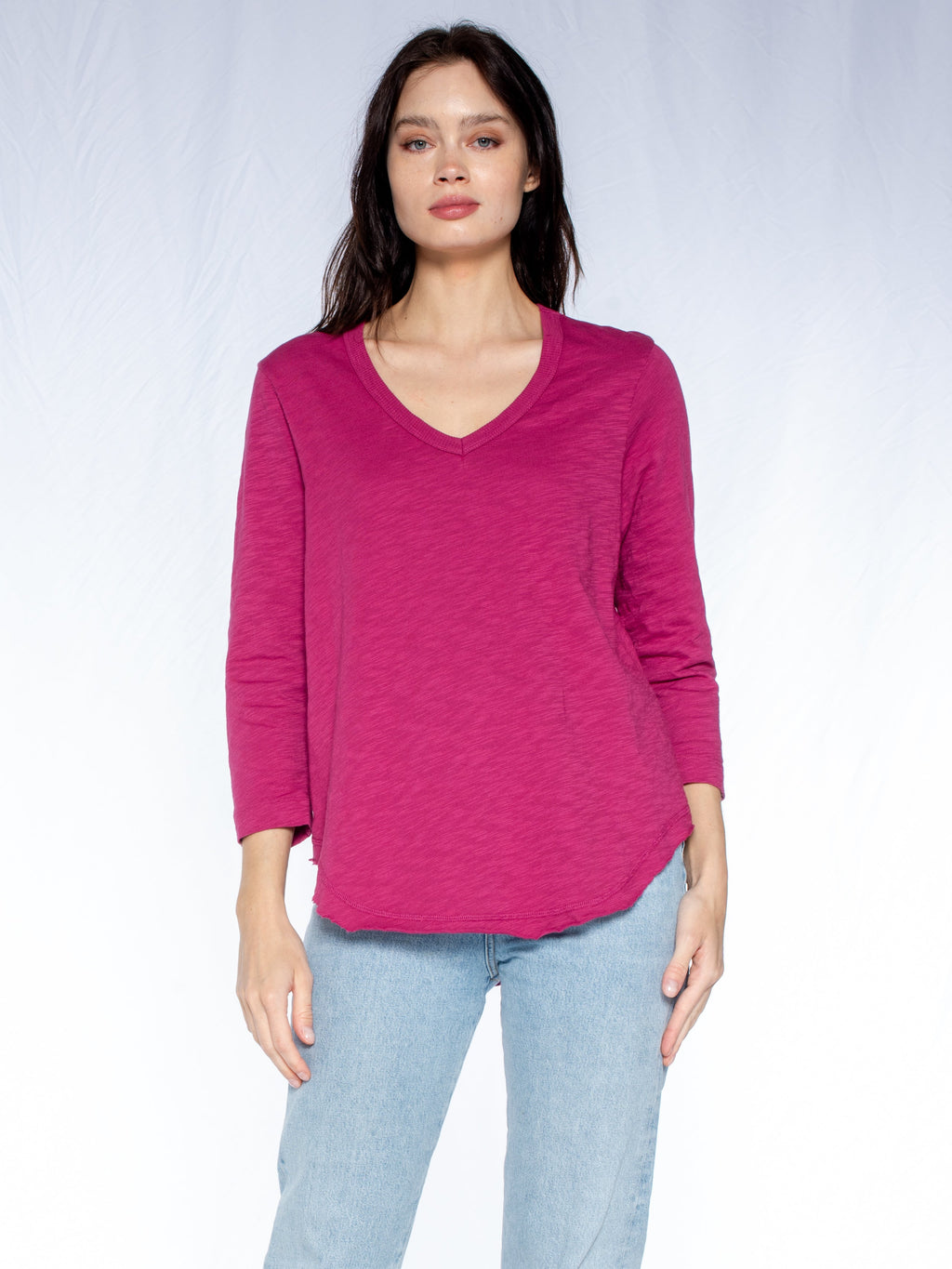 3/4 Sleeve V-Neck Shirttail