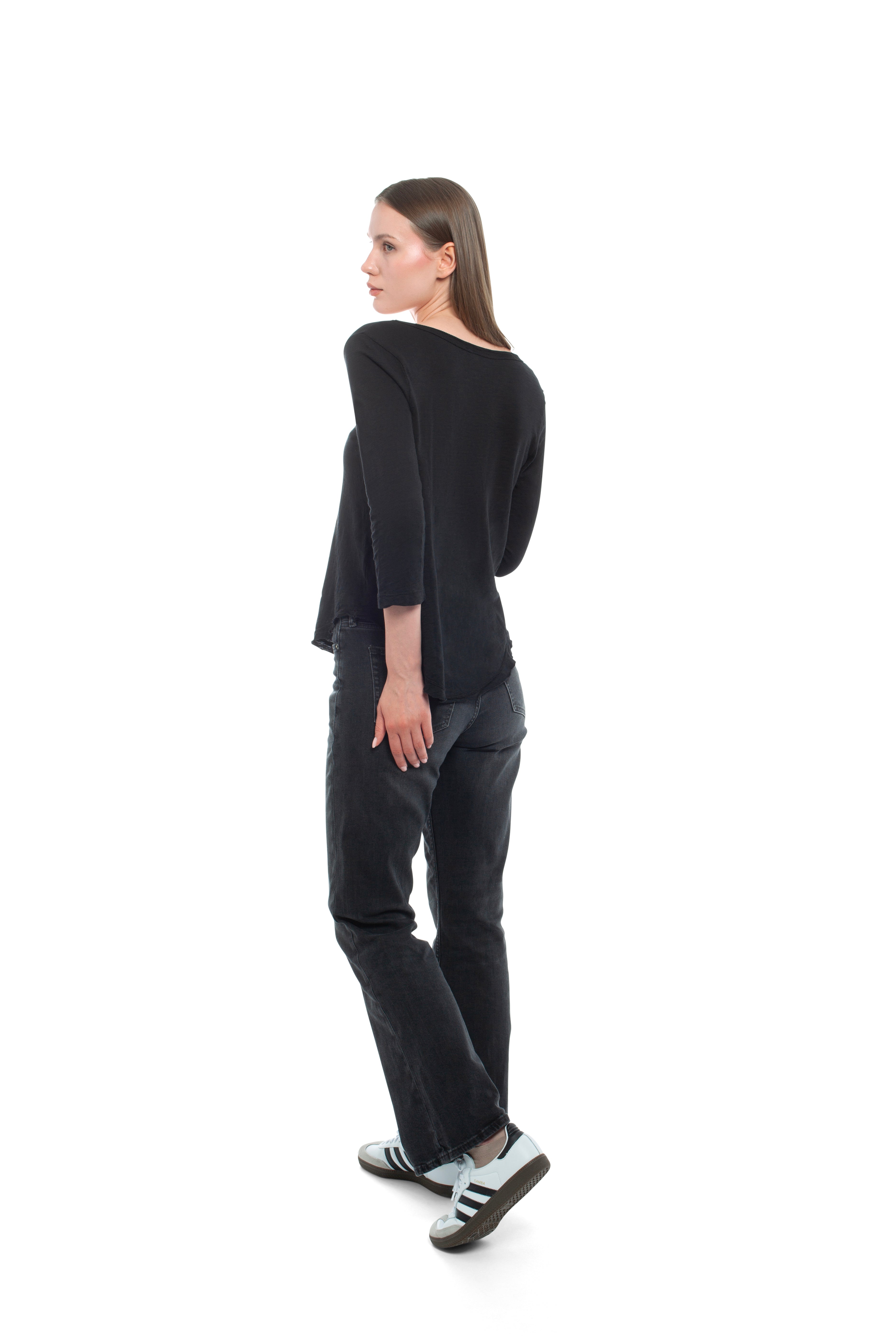 3/4 Sleeve V-Neck Shirttail