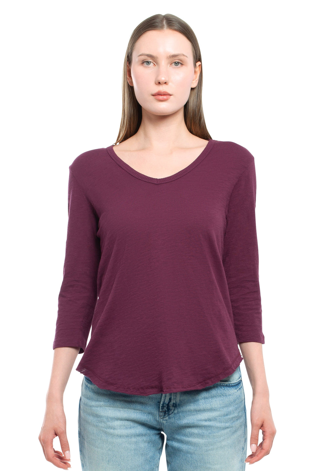 3/4 Sleeve V-Neck Shirttail