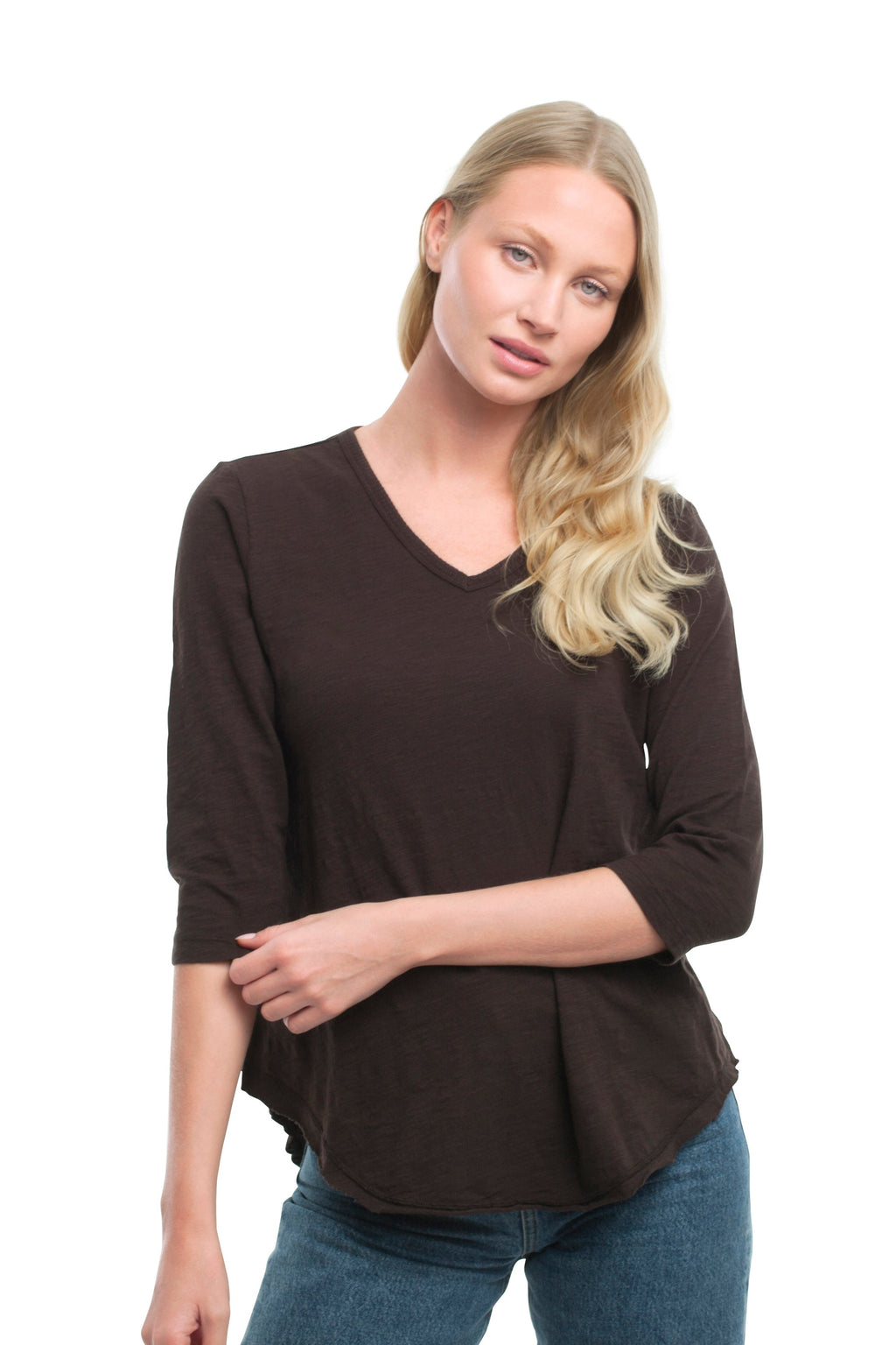 3/4 Sleeve V-Neck Shirttail