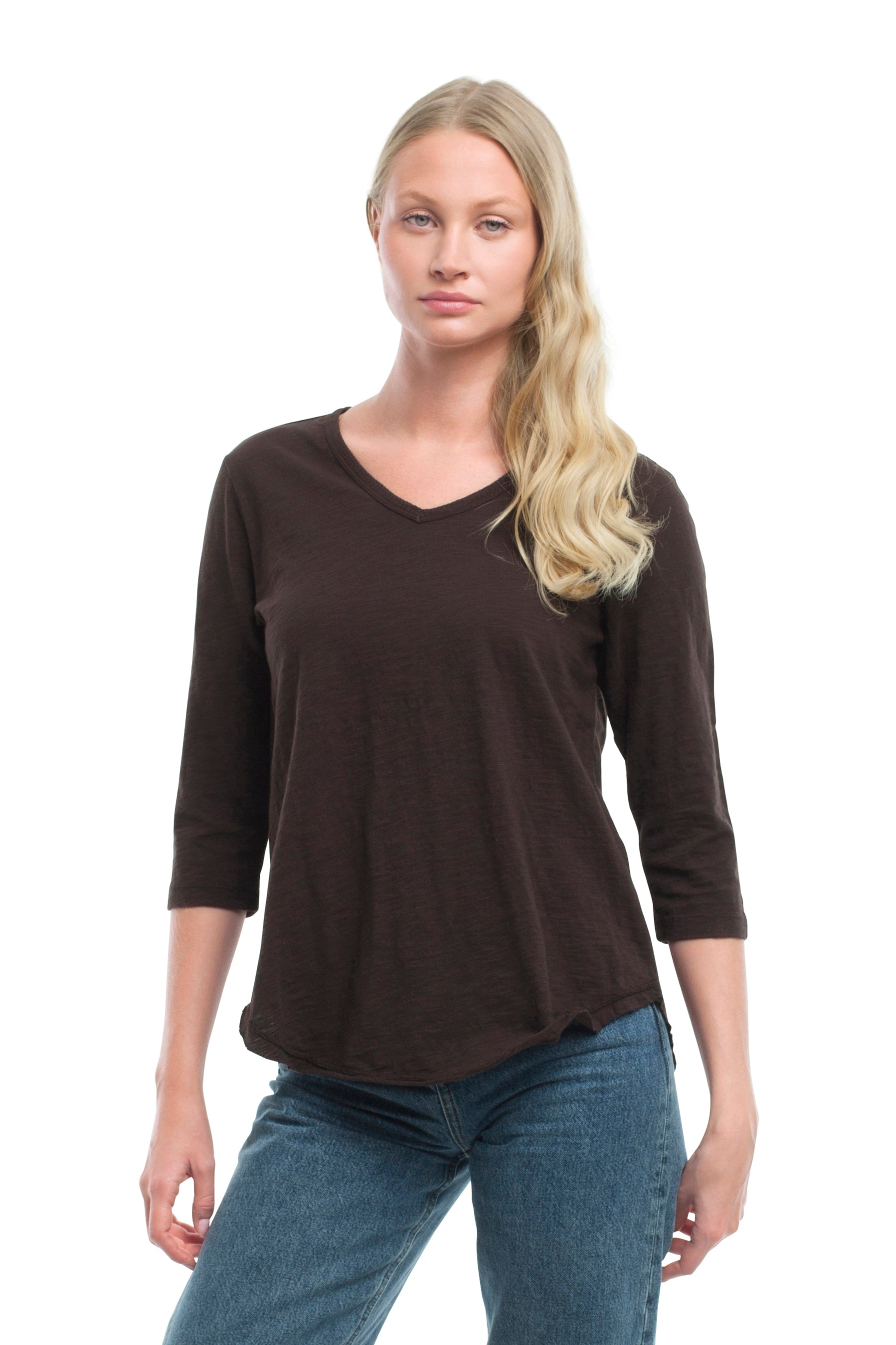 3/4 Sleeve V-Neck Shirttail