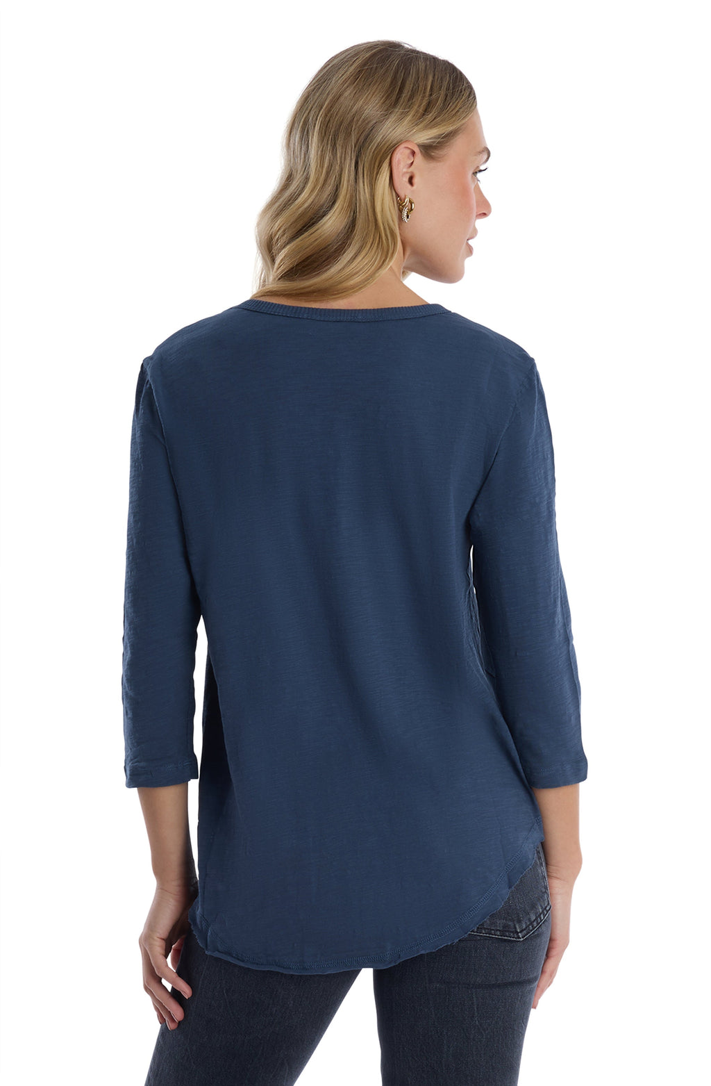 3/4 Sleeve V-Neck Shirttail