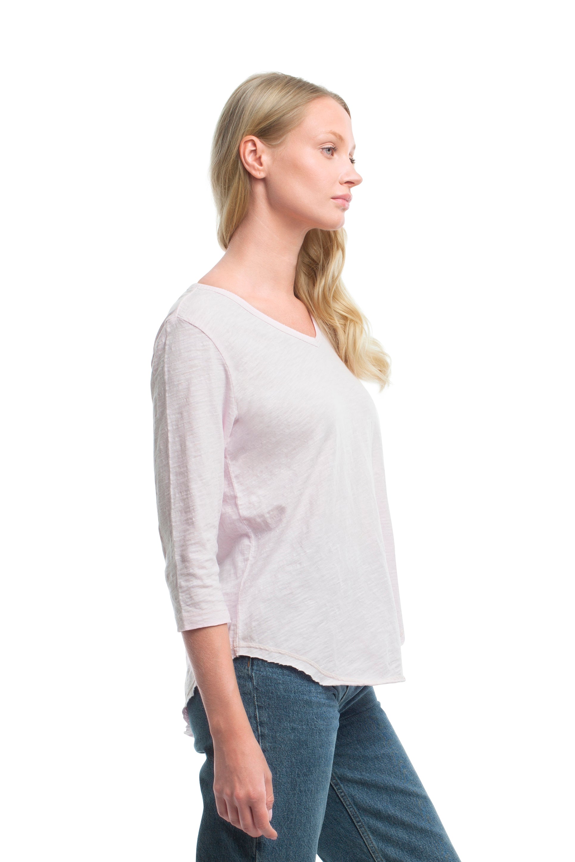3/4 Sleeve V-Neck Shirttail