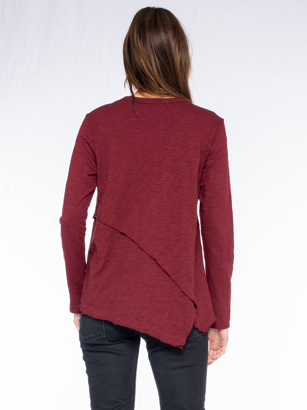 Crew Long Sleeve Easy Crossover Raw Hem Top