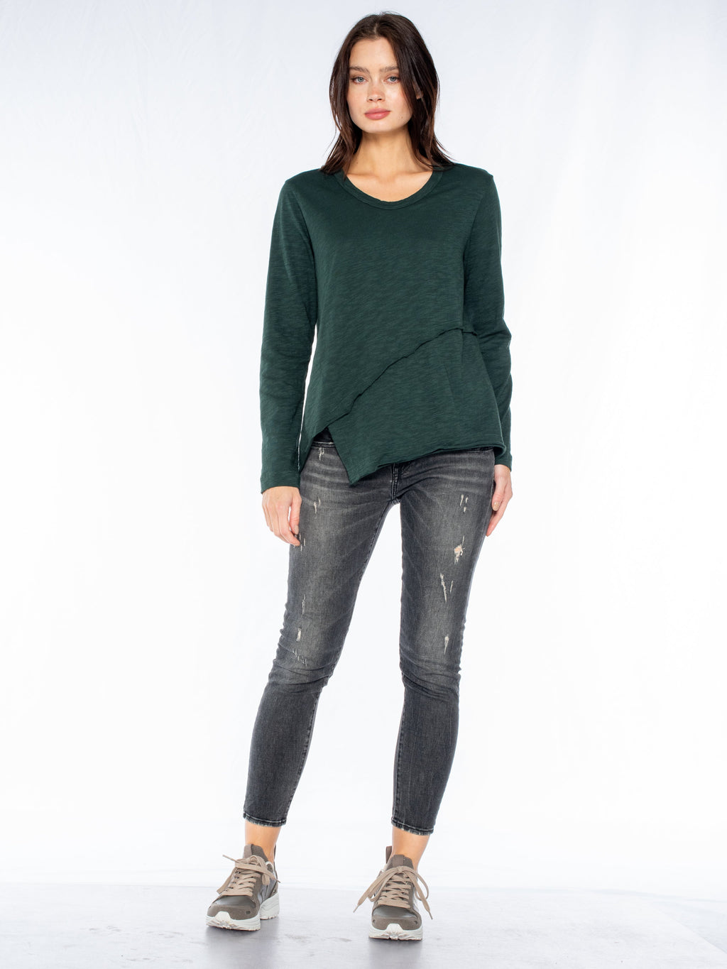 Crew Long Sleeve Easy Crossover Raw Hem Top