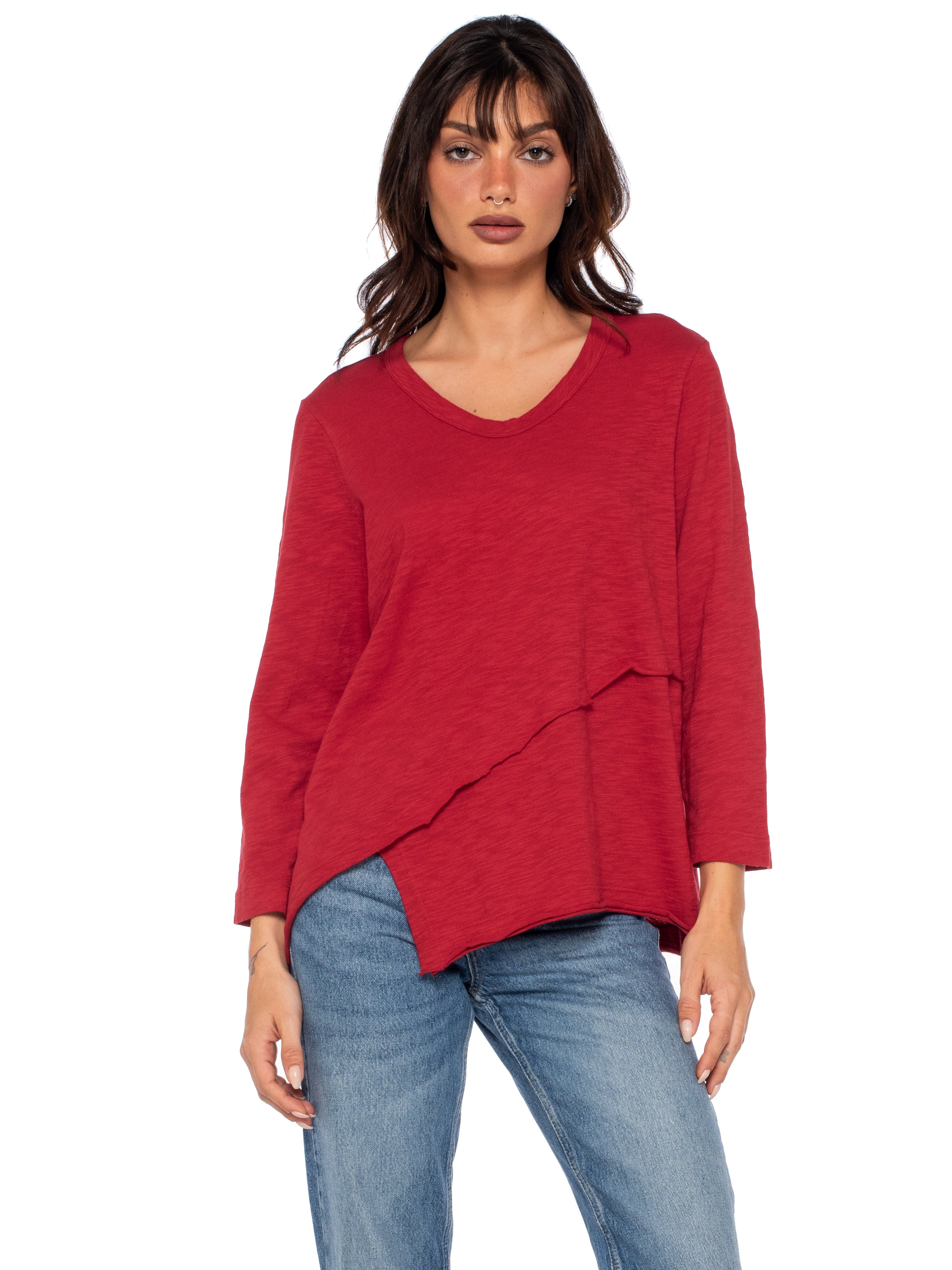 Crew 3/4 Sleeve EZ Cross Over Hem Shirt