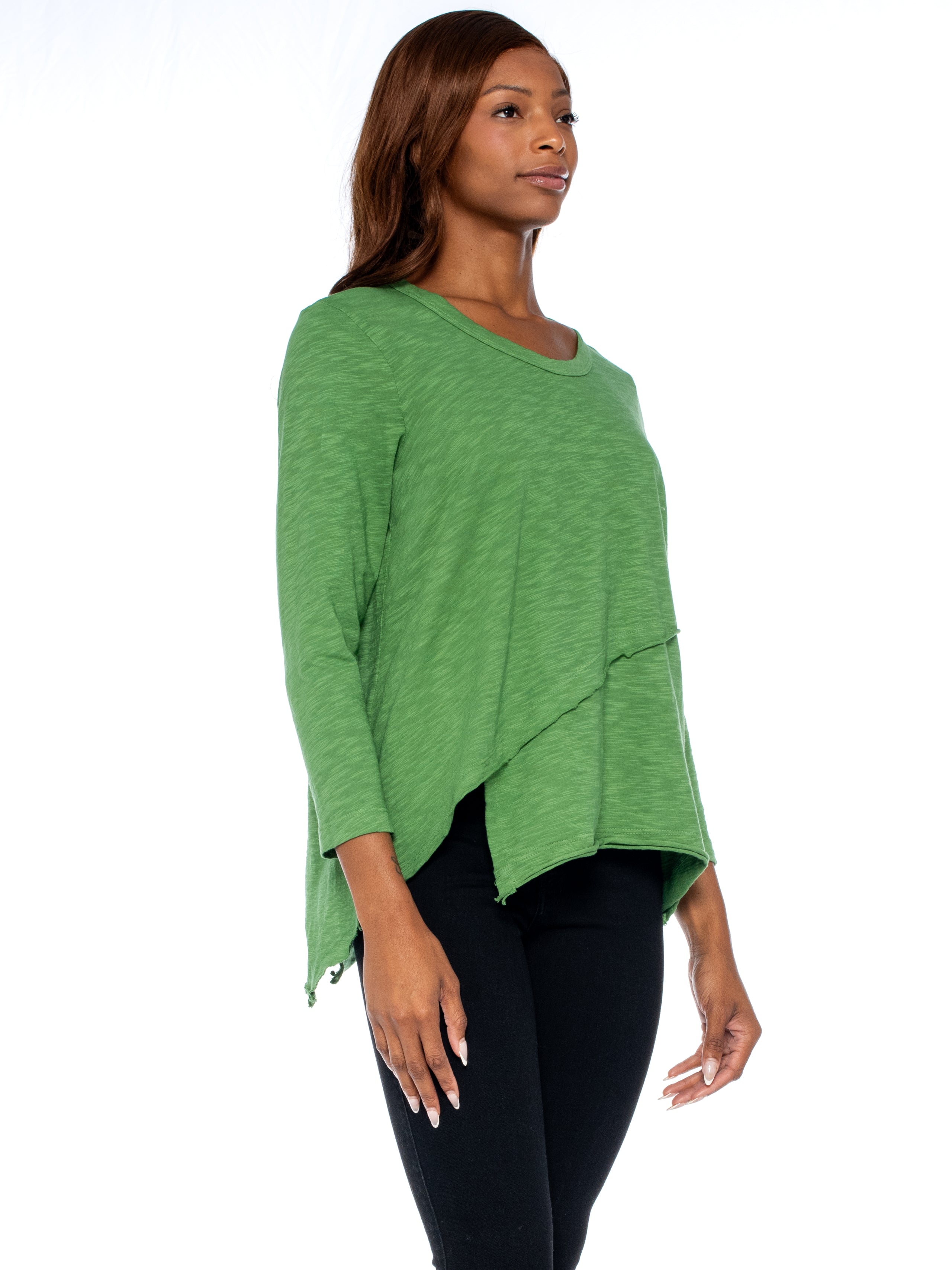 Crew 3/4 Sleeve EZ Cross Over Hem Shirt