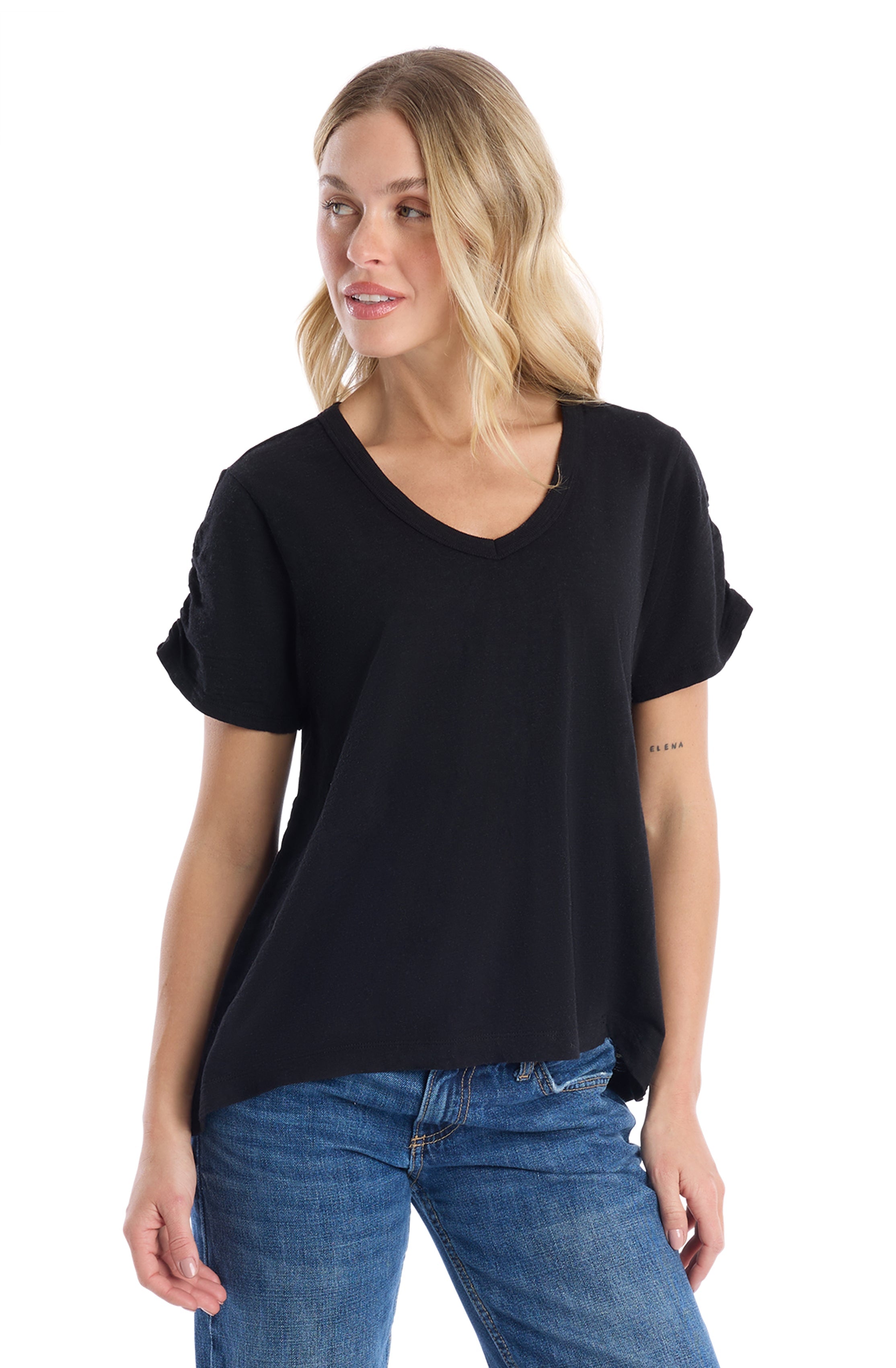 Sexy deep v-neck ruched sleeve
