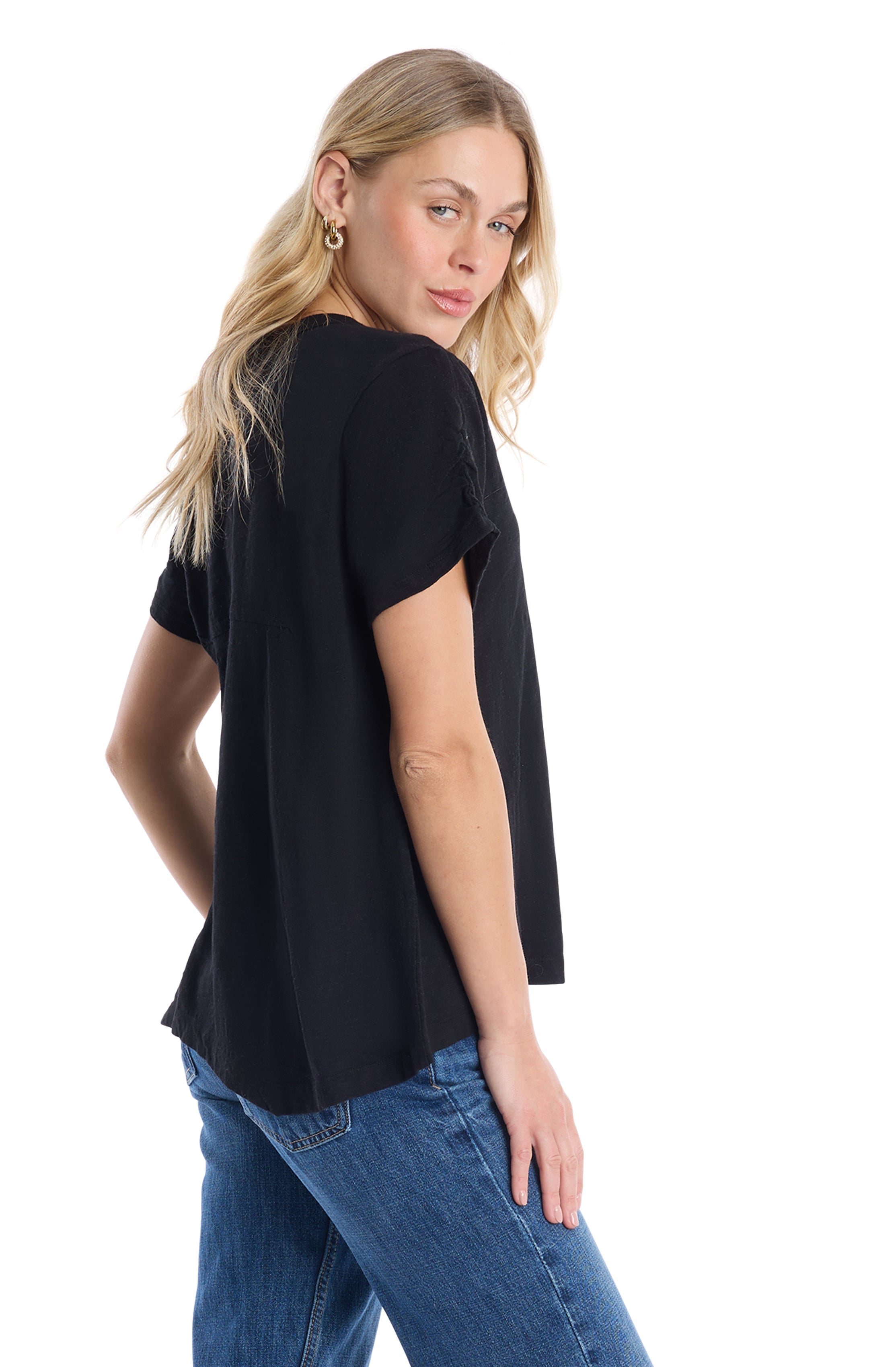 Sexy deep v-neck ruched sleeve