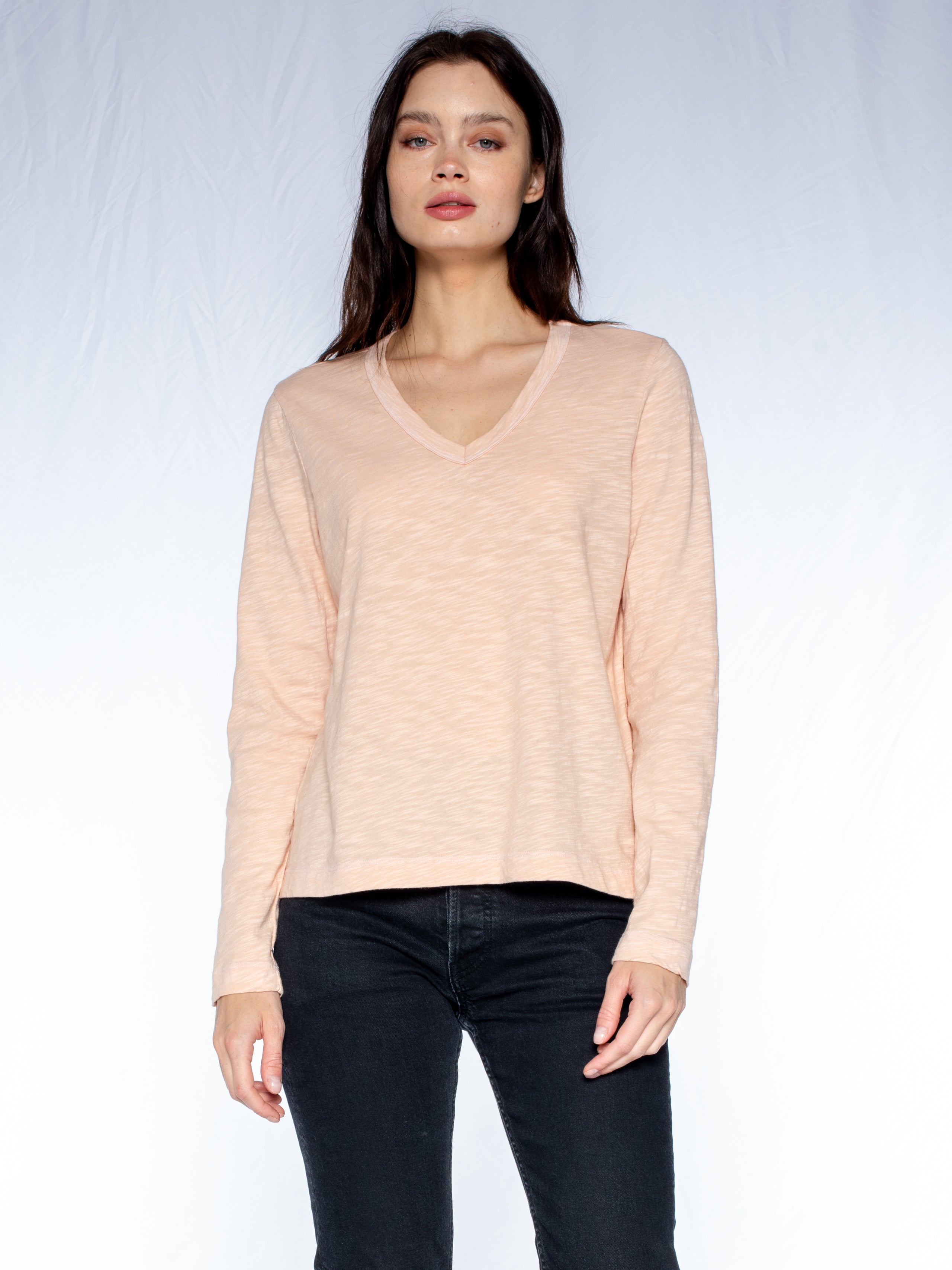 V-Neck Long Sleeve Baby Baby Fit Tee