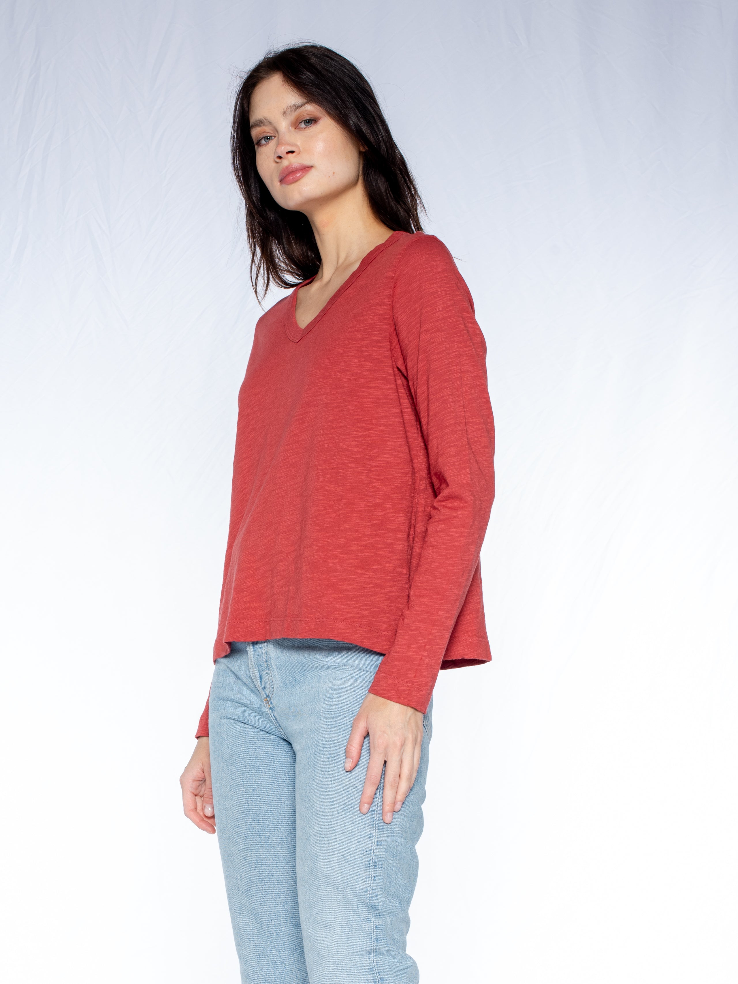 V-Neck Long Sleeve Baby Baby Fit Tee