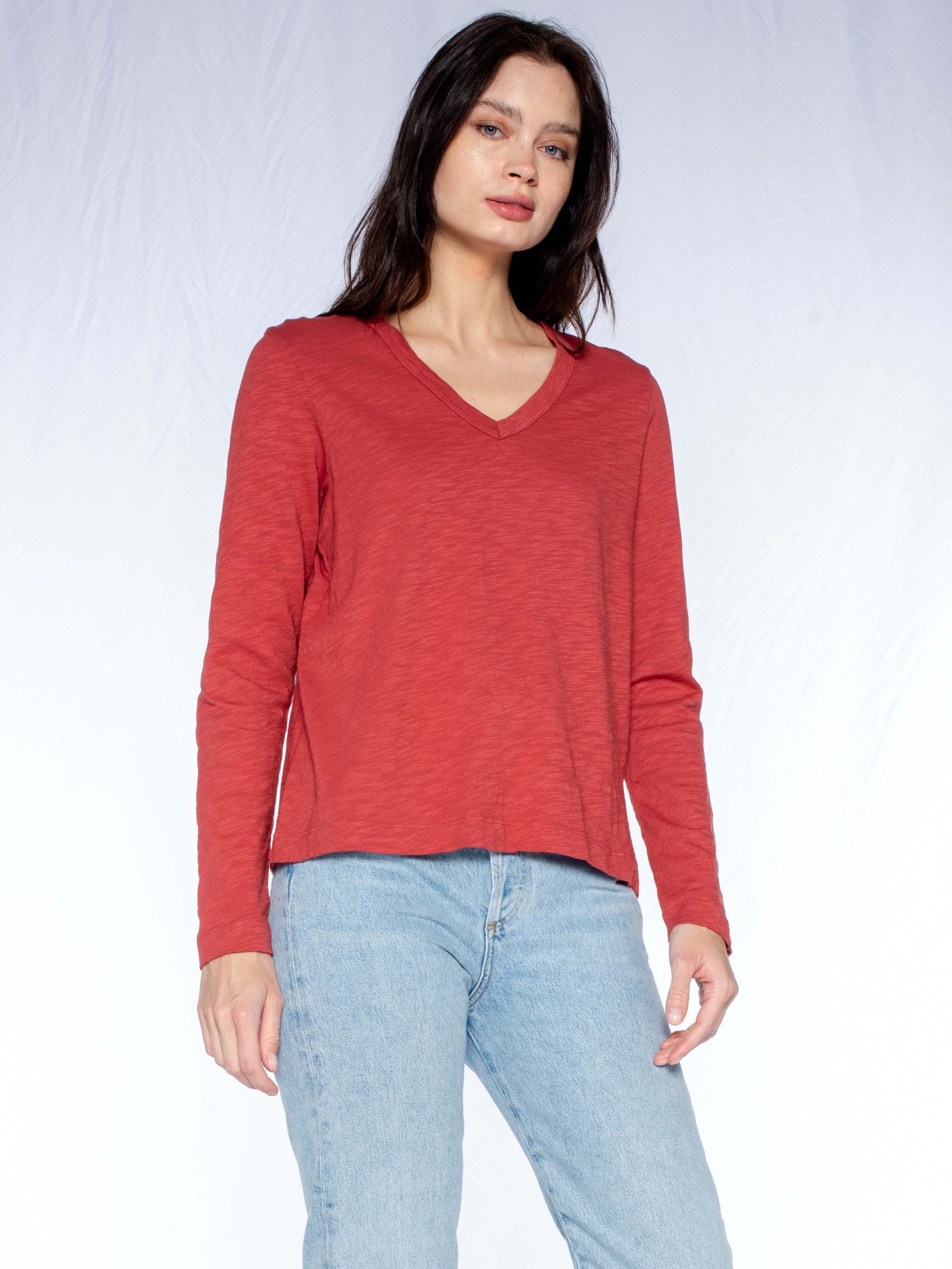 V-Neck Long Sleeve Baby Baby Fit Tee