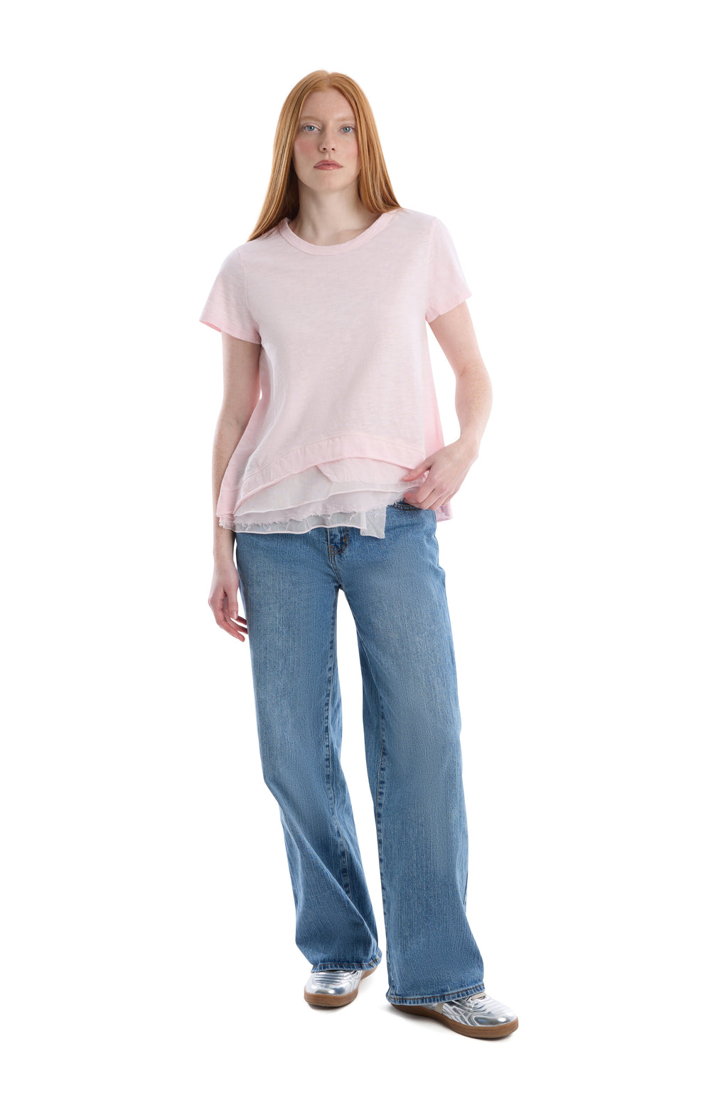 Boxy short sleeve mixed hem