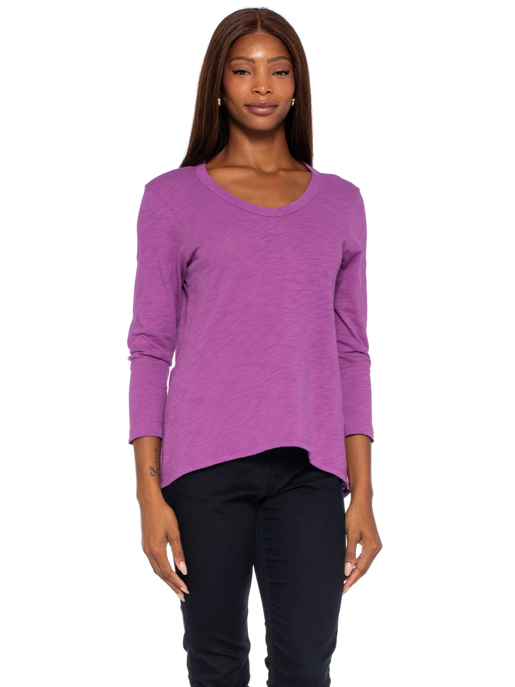 Scoopy Neck 3/4 Sleeve Boyfriend Tee