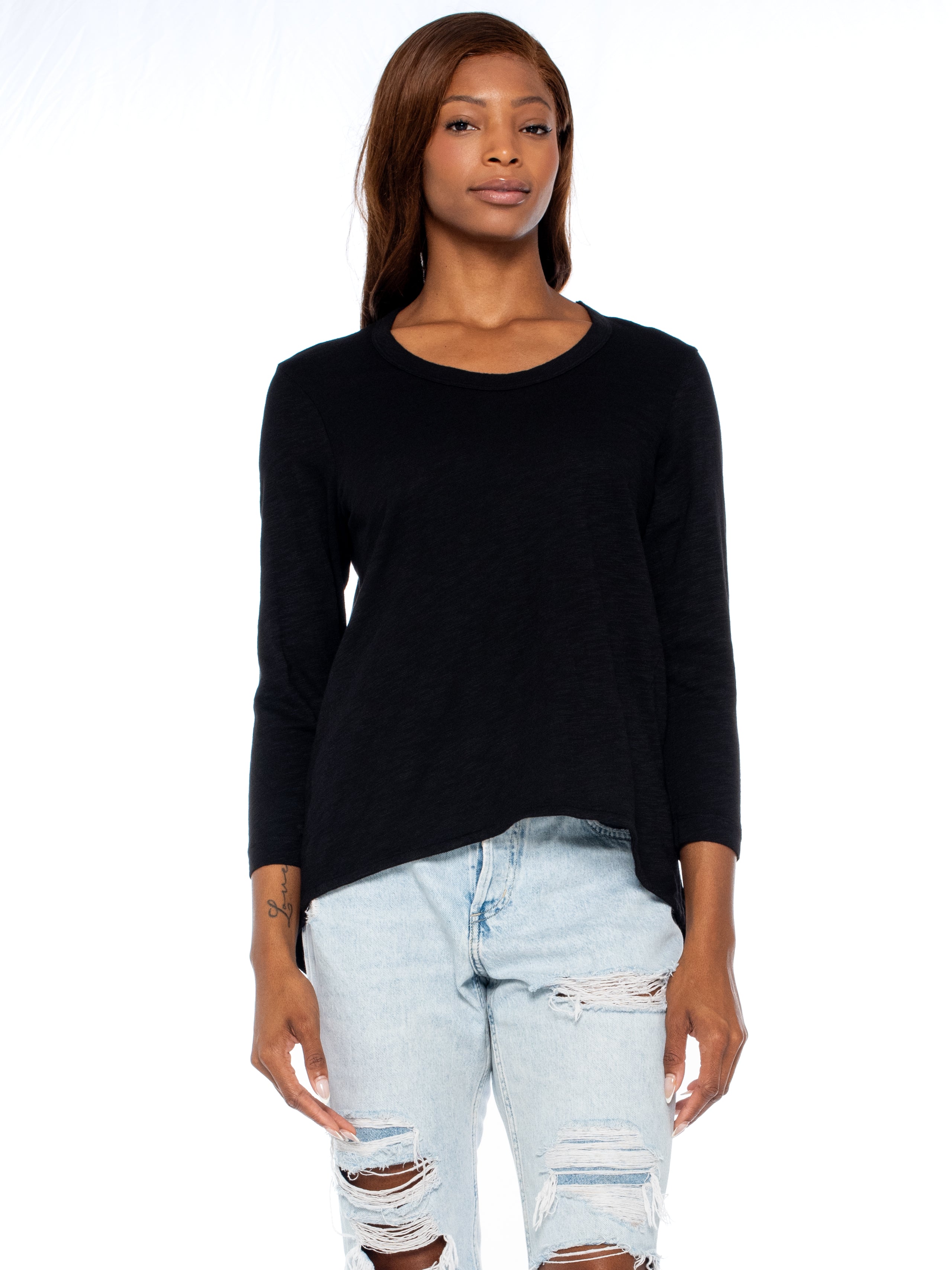 Scoopy Neck 3/4 Sleeve Boyfriend Tee