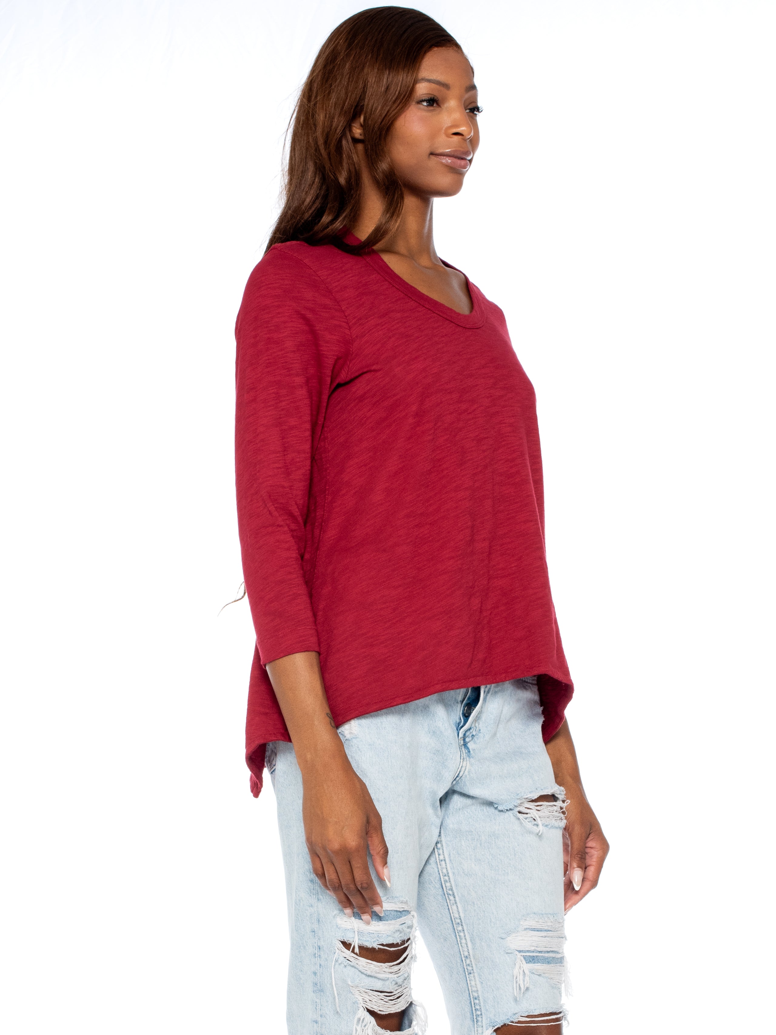 Scoopy Neck 3/4 Sleeve Boyfriend Tee