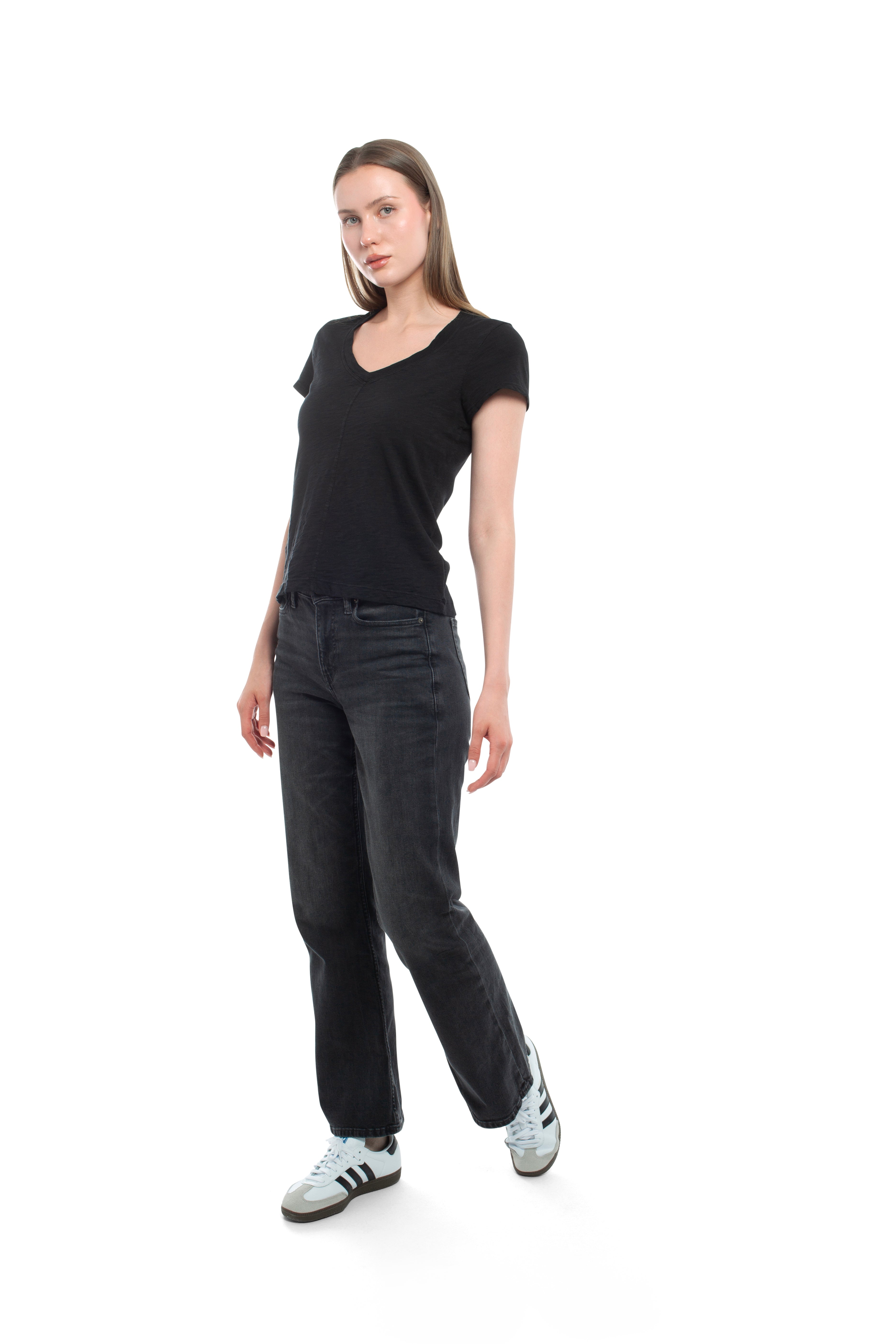 Slim Deep V-Neck Rib Back Tee
