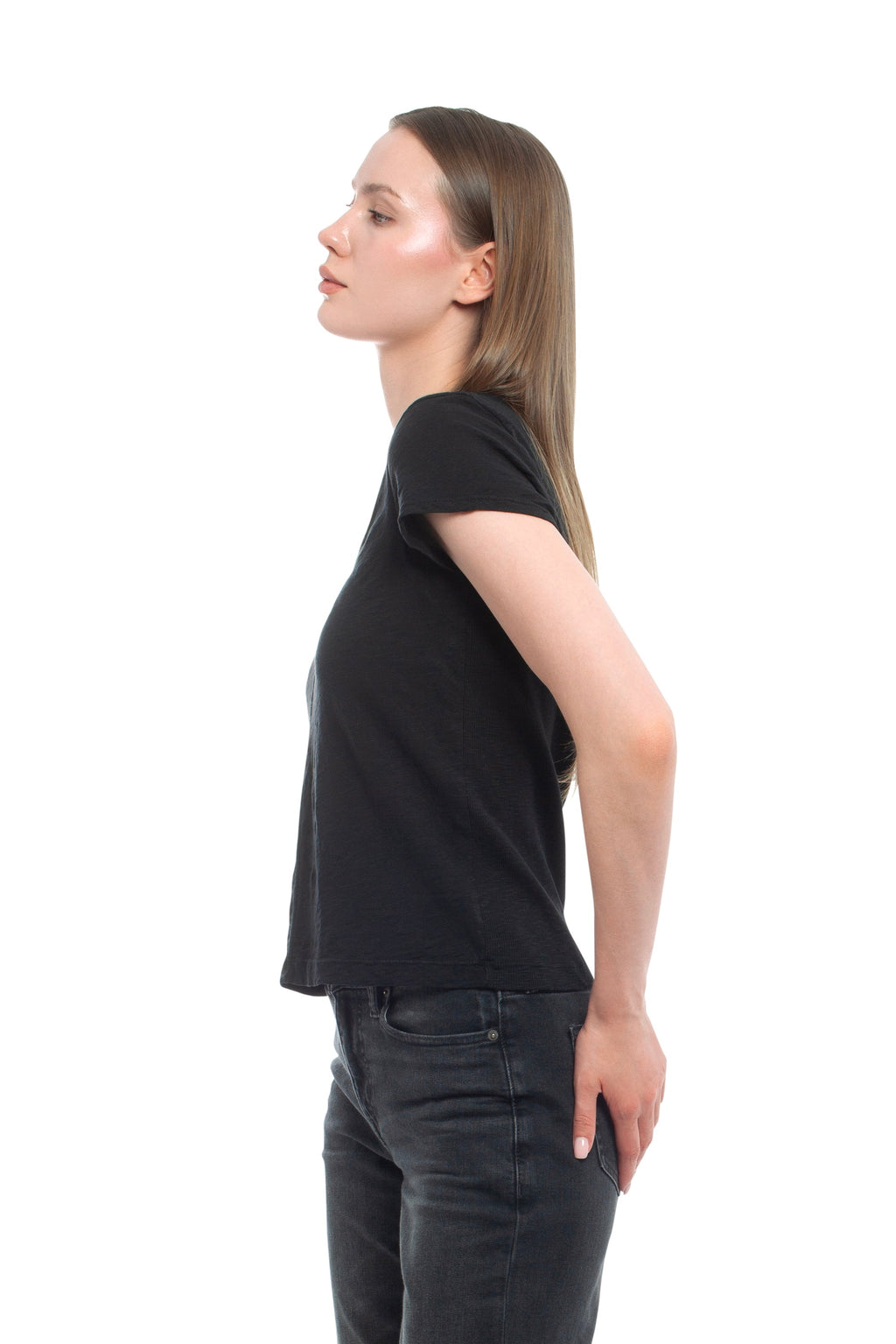Slim Deep V-Neck Rib Back Tee
